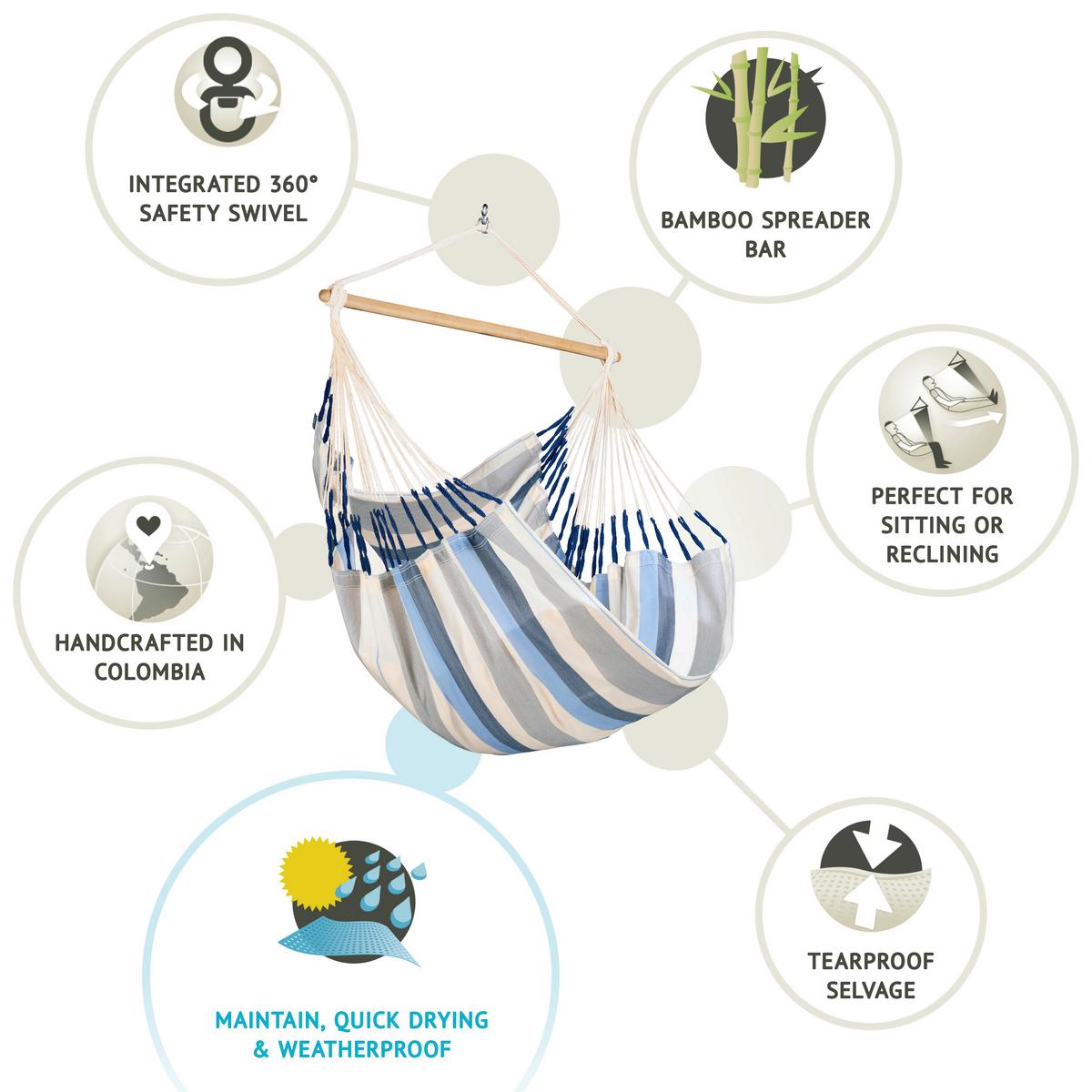 Hängesessel Comfort Hammock Echtholz ca. 110x160x180 cm - Weiß/Dunkelblau, KONVENTIONELL, Holz/Textil (110/160/180cm) - La Siesta