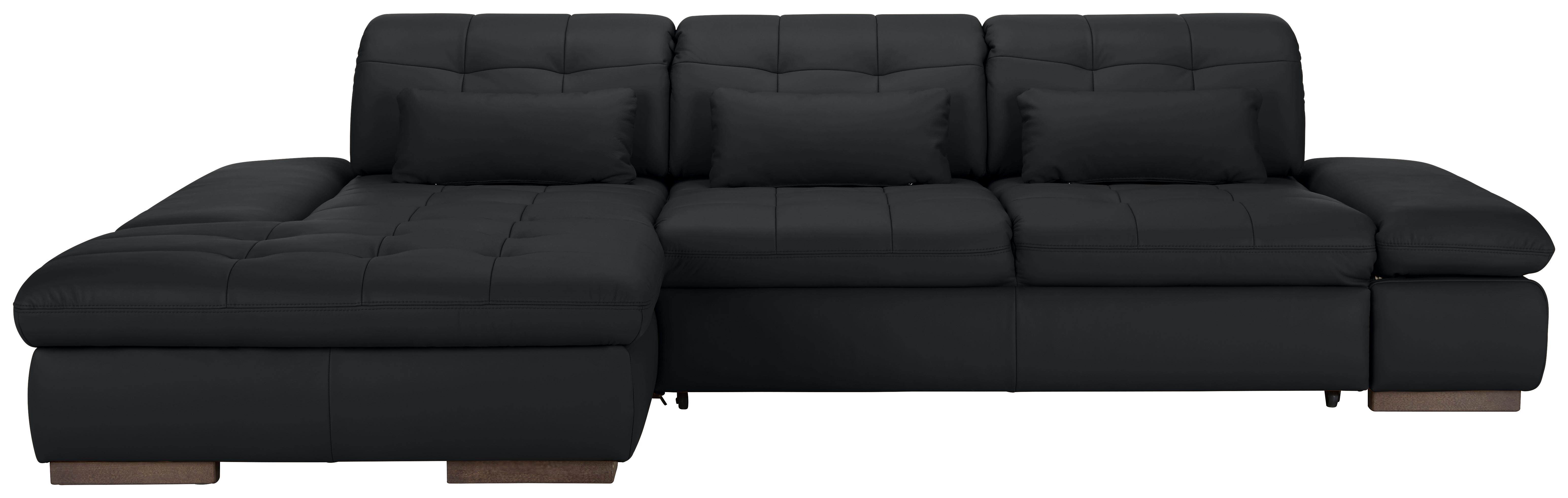 Wohnlandschaft Sanfino Leder Schwarz - Chromfarben/Schwarz, KONVENTIONELL, Leder/Metall (199/79-96/305cm) - Premium Living