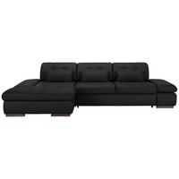 Wohnlandschaft Sanfino Leder Schwarz - Chromfarben/Schwarz, KONVENTIONELL, Leder/Metall (199/79-96/305cm) - Premium Living