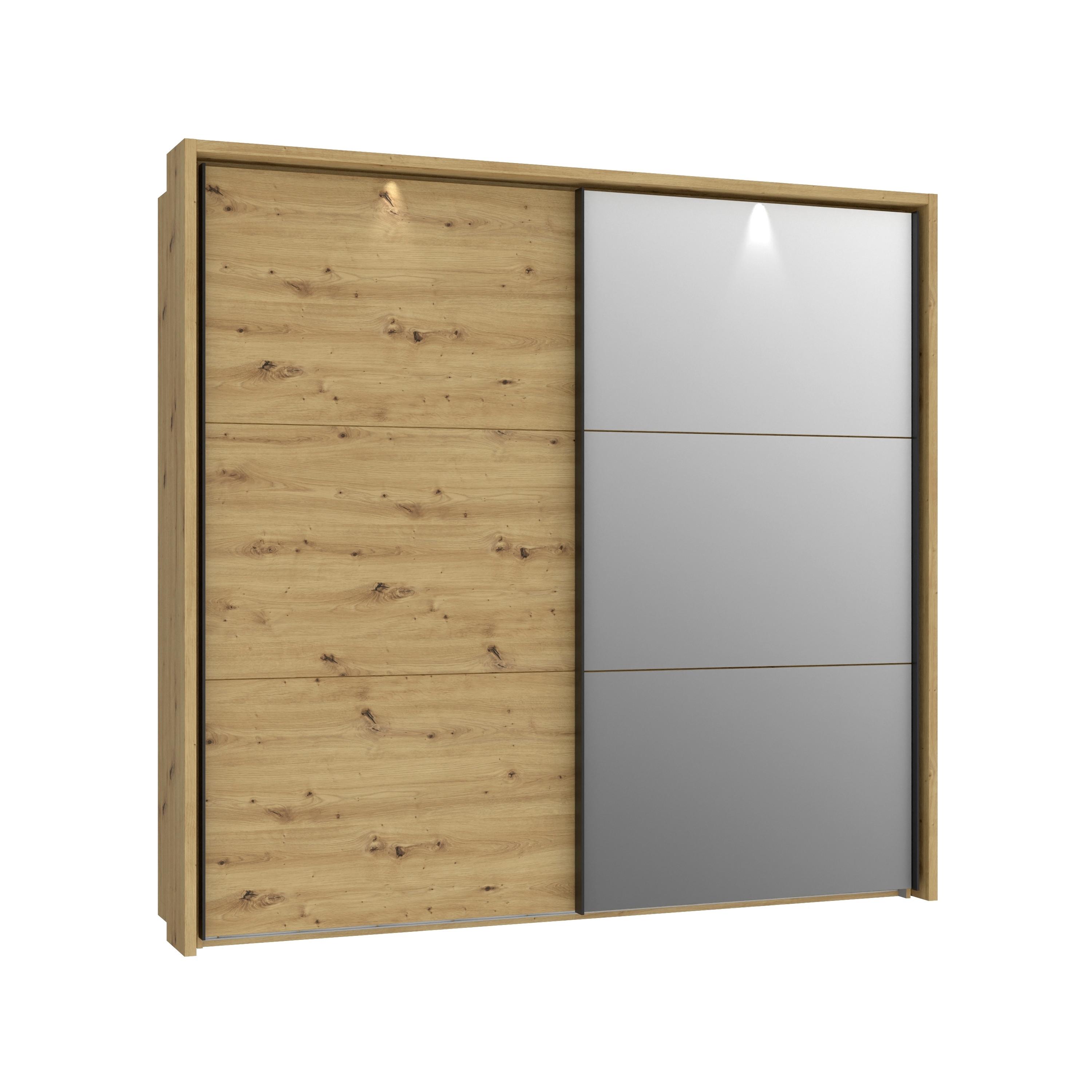 Dulap cu uși culisante Trondheim - culoare lemn stejar, Modern, metal/material pe bază de lemn (231,1/215,9/63,8cm)
