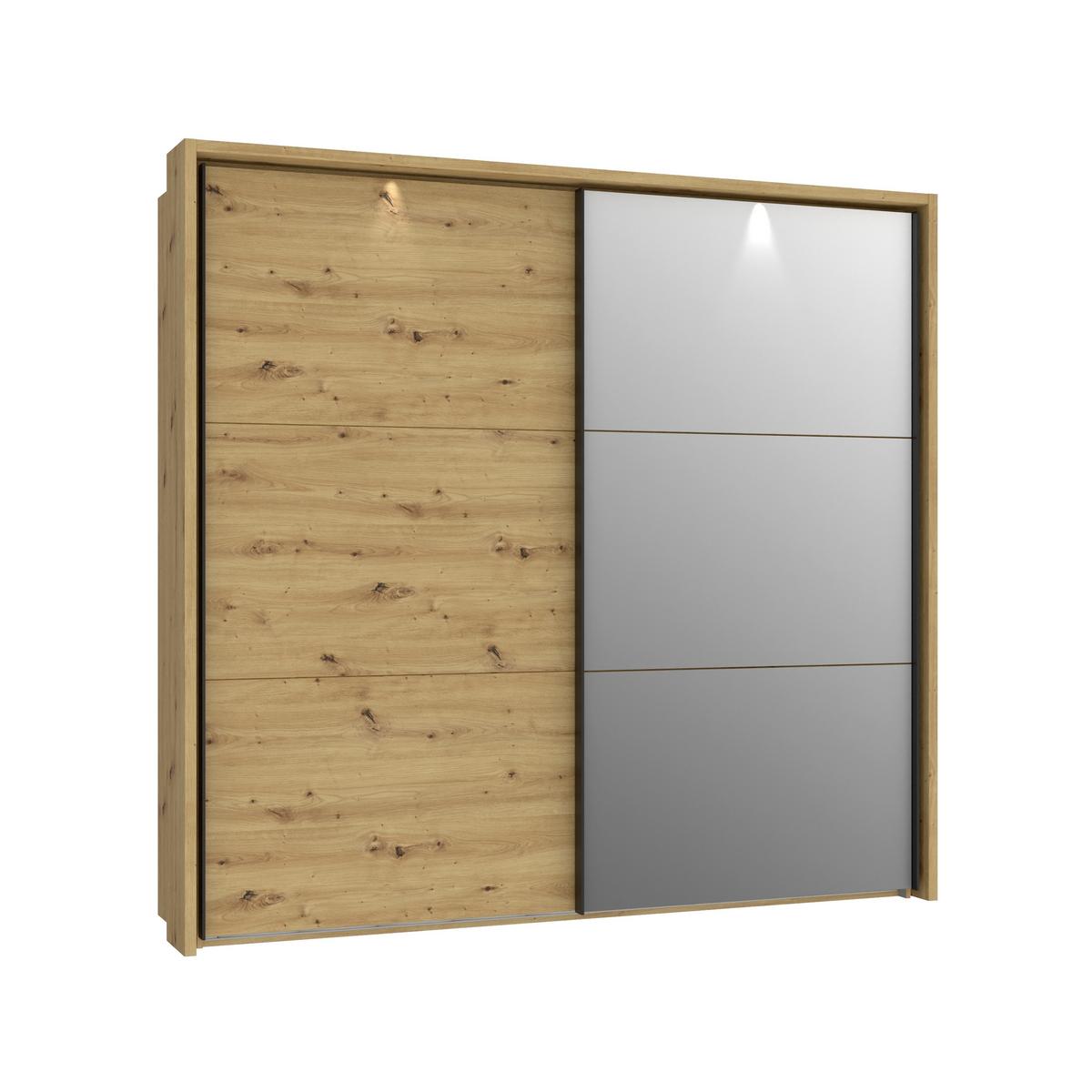 Dulap cu uși culisante Trondheim - culoare lemn stejar, Modern, metal/material pe bază de lemn (231,1/215,9/63,8cm)