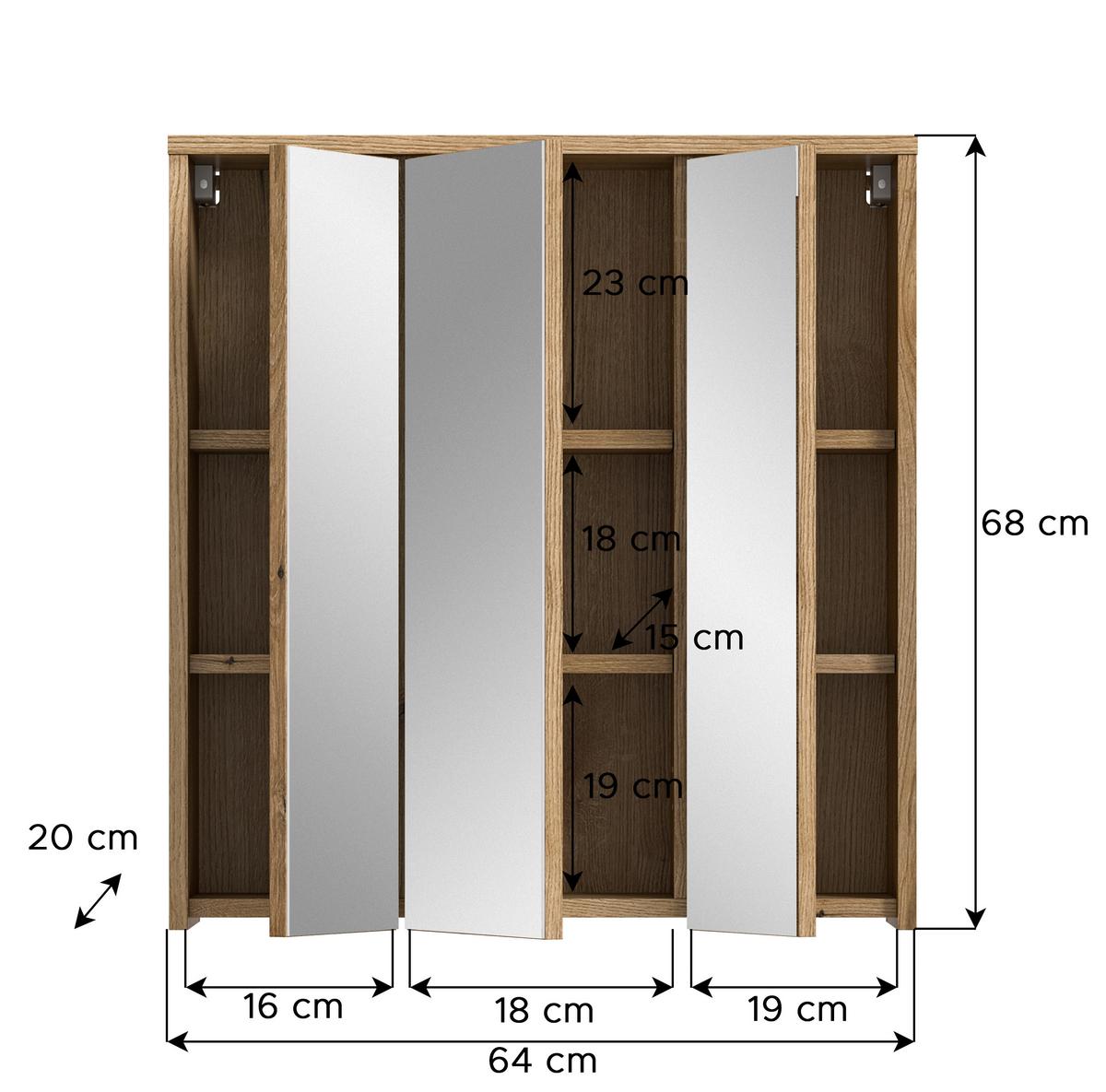 Spiegelschrank Zeno ca. 64x68 cm Eichefarben - MODERN, Glas/Holzwerkstoff (64/68/20cm) - MID.YOU