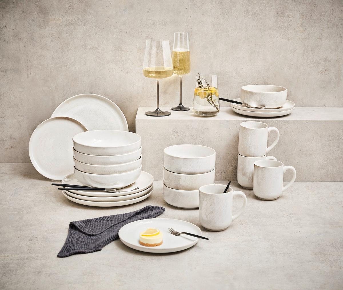 SERWIS OBIADOWO-ŚNIADANIOWY MARBELLA - beżowy, Trend, ceramika - Novel