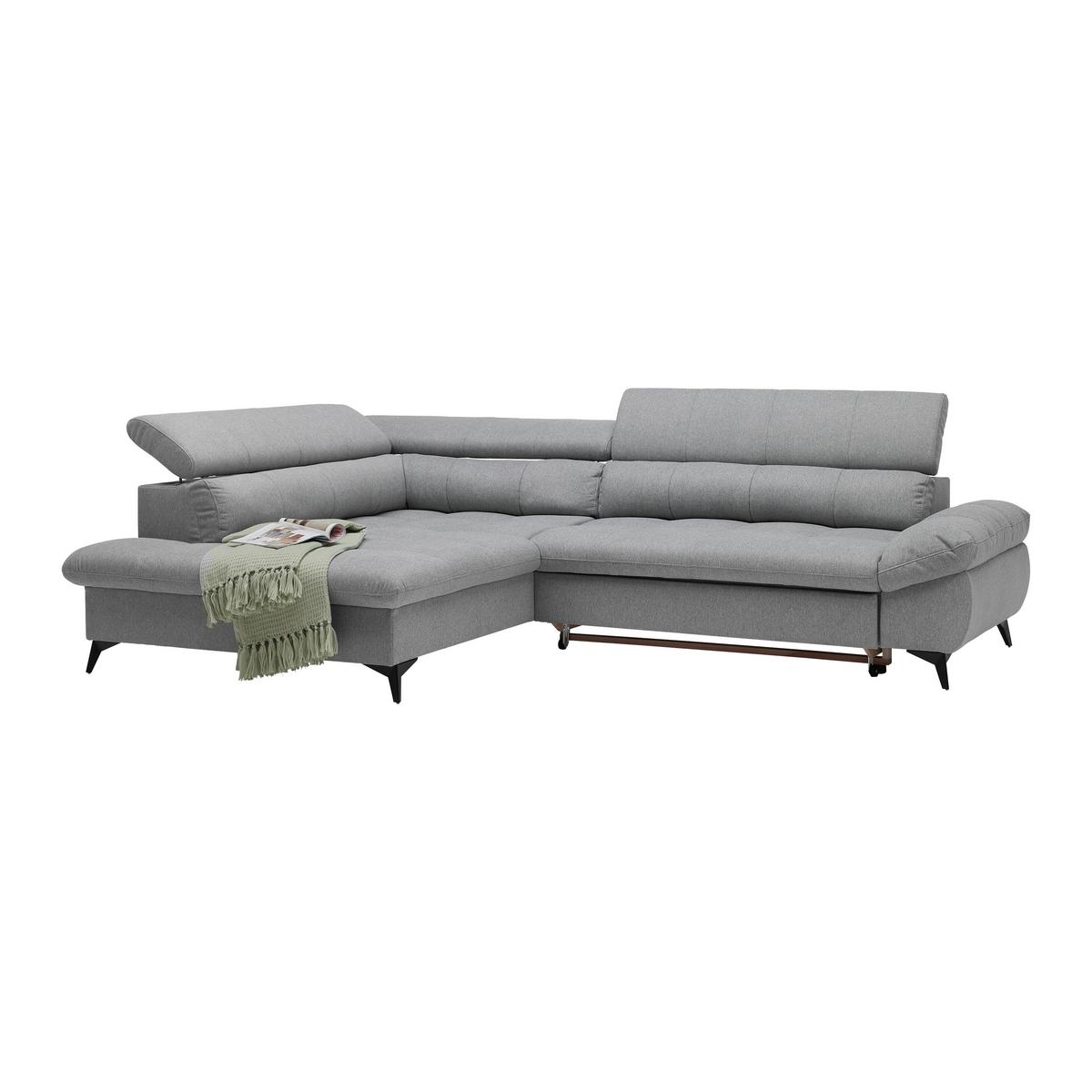Wohnlandschaft Alberto Hellgrau mit Bettfunktion - Hellgrau/Schwarz, MODERN, Textil/Metall (201/296cm) - Mömax