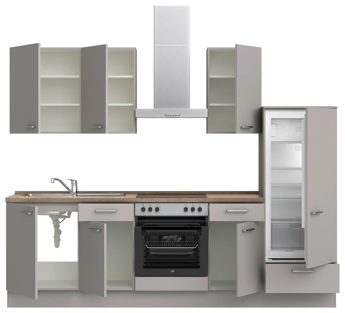 Küchenblock Touch Low m. Geräten Grau - Eiche dunkel/Edelstahlfarben, MODERN, Holzwerkstoff/Metall (270cm) - Nobilia