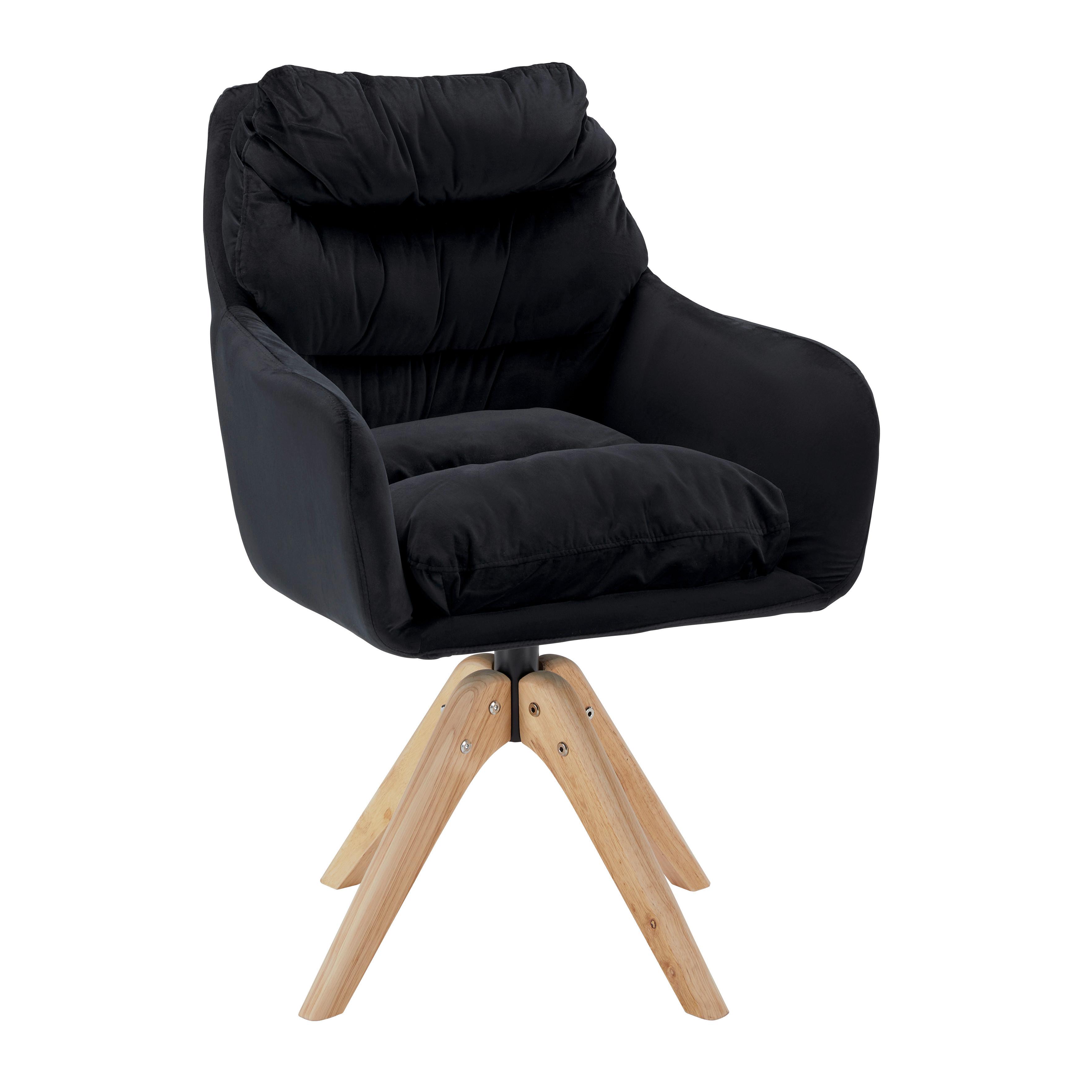 Armlehnstuhl Juana Schwarz Samt Drehbar Gepolstert - Schwarz/Naturfarben, MODERN, Holz/Textil (61/93/65cm) - Bessagi Home