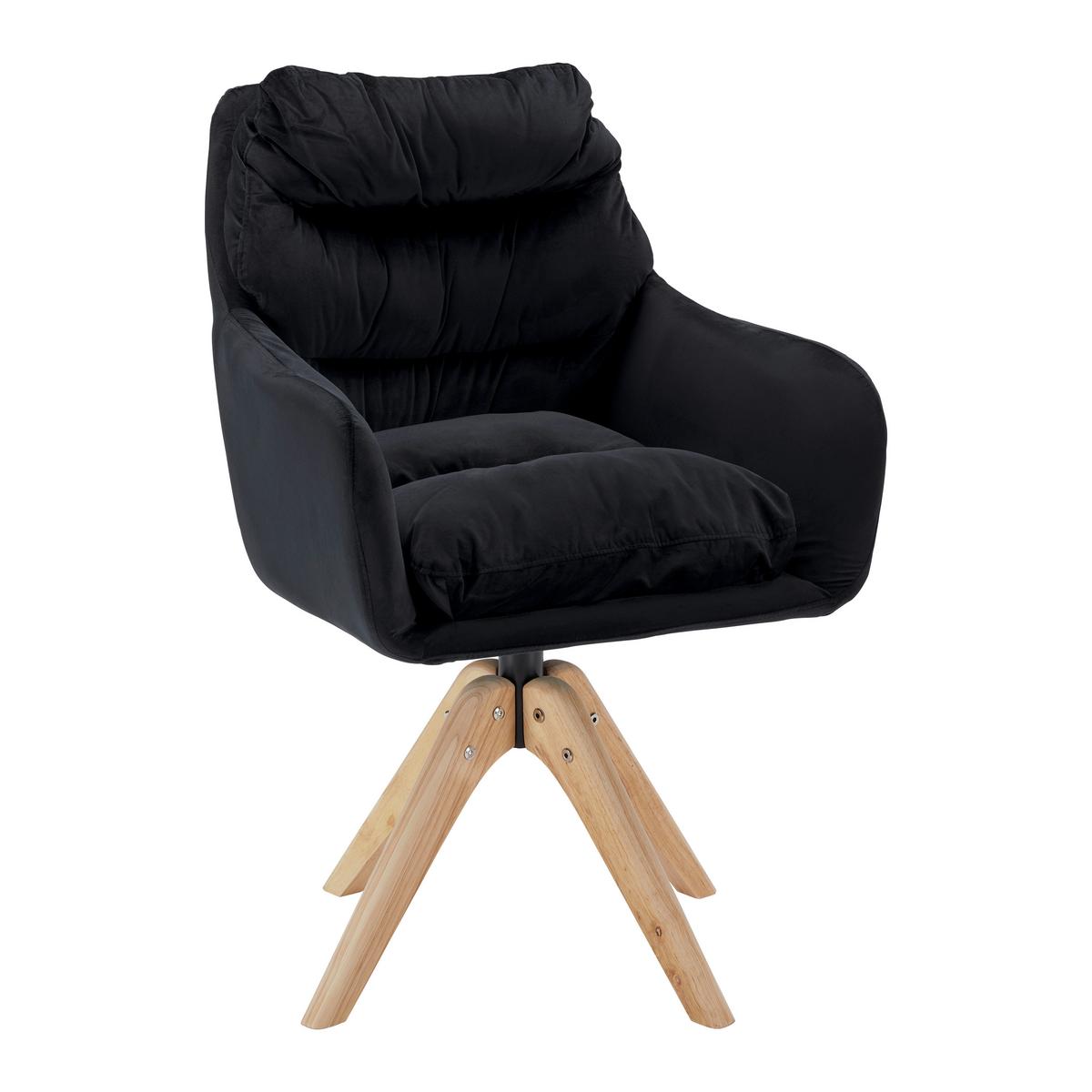 Armlehnstuhl Juana Schwarz Samt Drehbar Gepolstert - Schwarz/Naturfarben, MODERN, Holz/Textil (61/93/65cm) - Bessagi Home