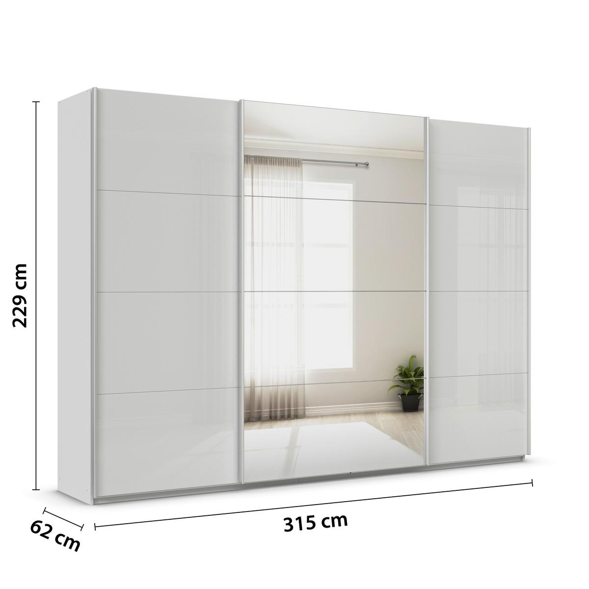 DULAP USI CULISANTE FELDKIRCH - argintiu/gri lucios intens, Modern, sticlă/material pe bază de lemn (315/229/62cm)