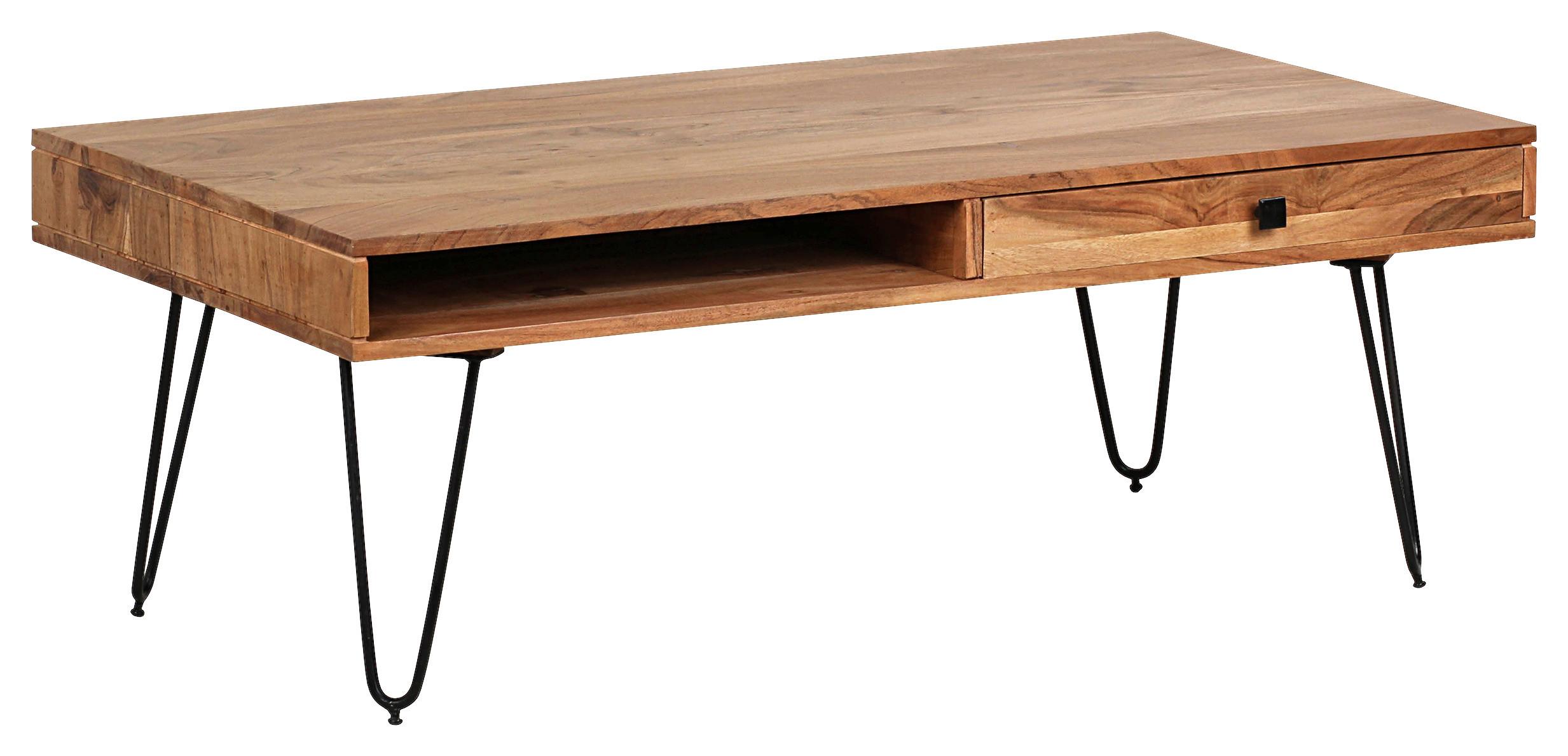 Couchtisch Bagli ca. 110x60 cm Akazie massiv - Schwarz/Akaziefarben, Design, Holz/Metall (110/60/40cm) - MID.YOU