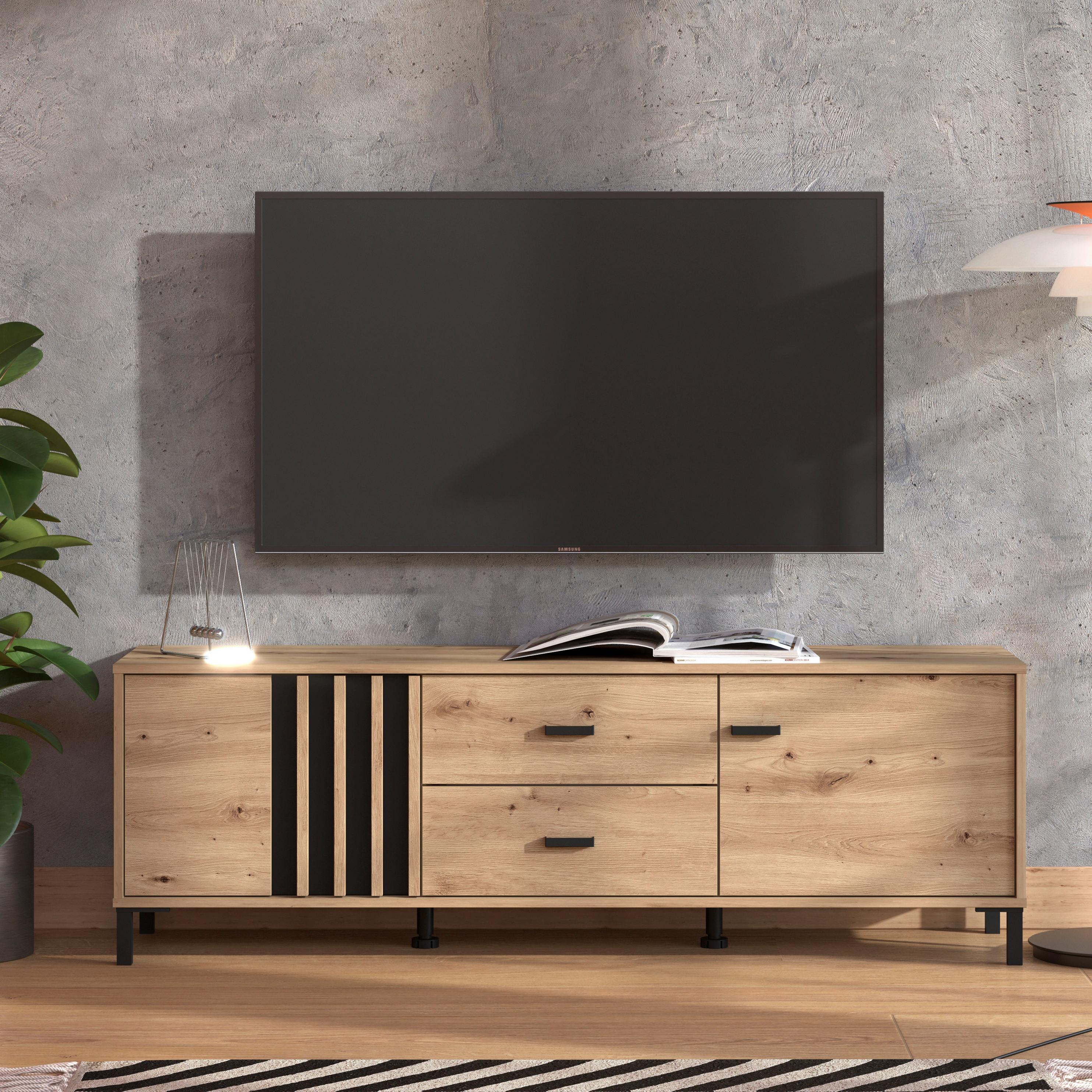TV-Element Laval Schwarz/Eiche Artisan - Schwarz/Eiche Artisan, MODERN, Holzwerkstoff/Kunststoff (157/52/40cm) - P & B
