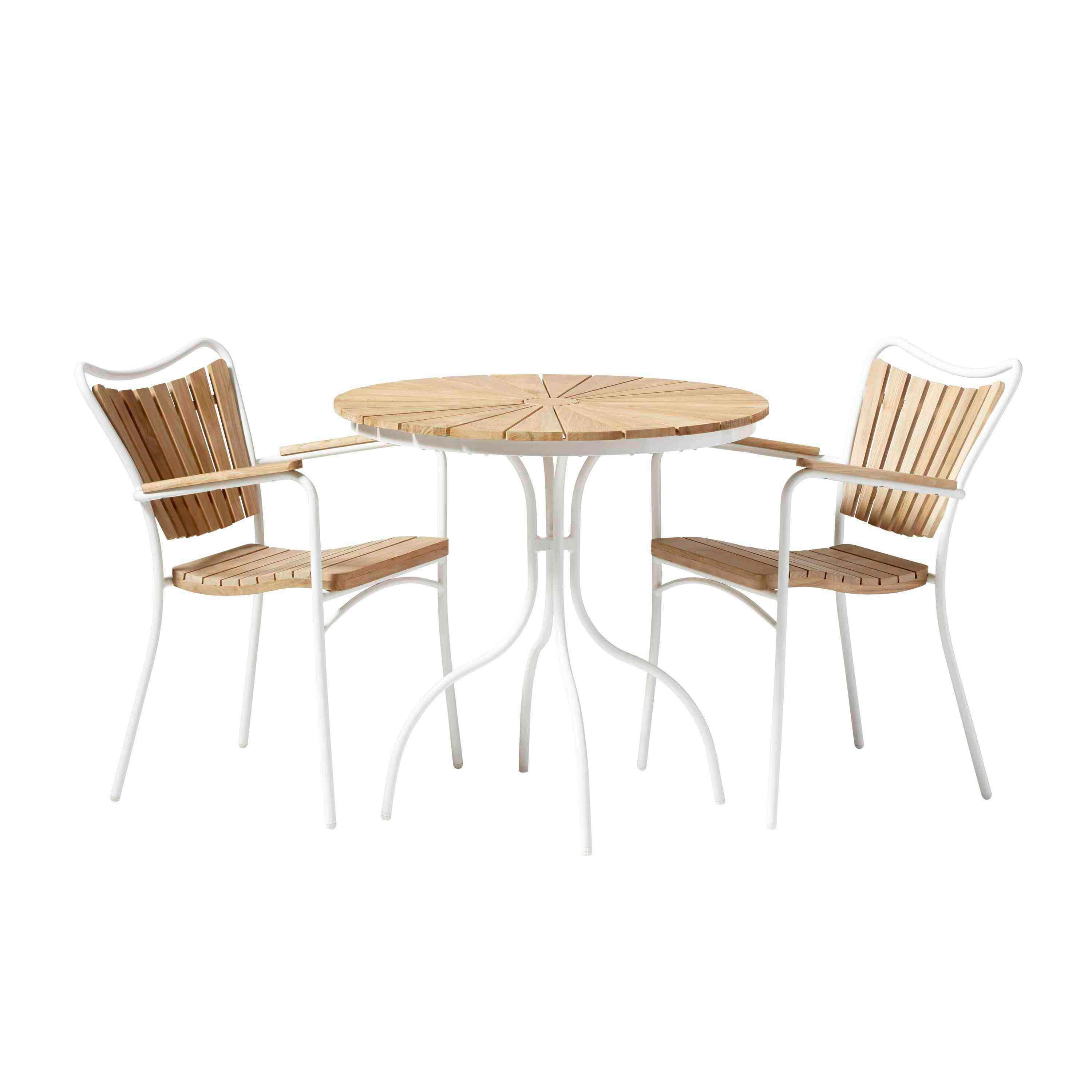 Balkonset Ellen Weiß/Teak 3-tlg. - Weiß, Natur, Holz - Gardenson