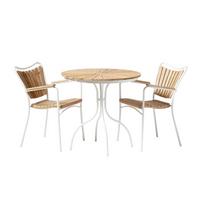 Balkonset Ellen Weiß/Teak 3-tlg. - Weiß, Natur, Holz - Gardenson