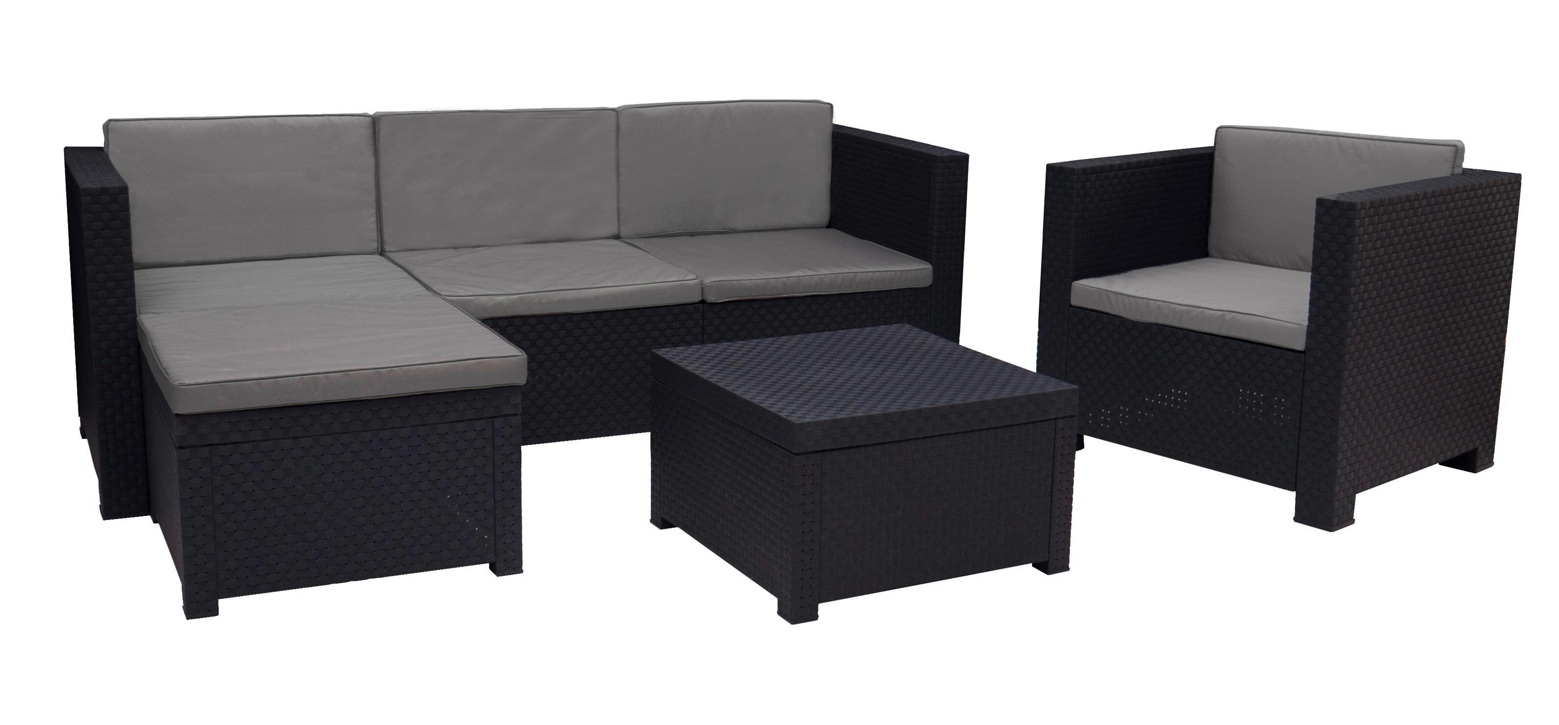 Loungegarnitur Manhattan Anthrazit 3-tlg. - Anthrazit, Basics, Kunststoff (160/80/60cm) - Gardenson
