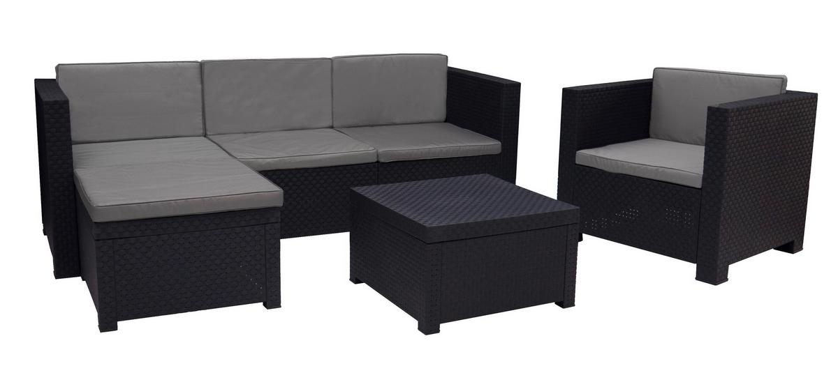 Loungegarnitur Manhattan Anthrazit 3-tlg. - Anthrazit, Basics, Kunststoff (160/80/60cm) - Gardenson