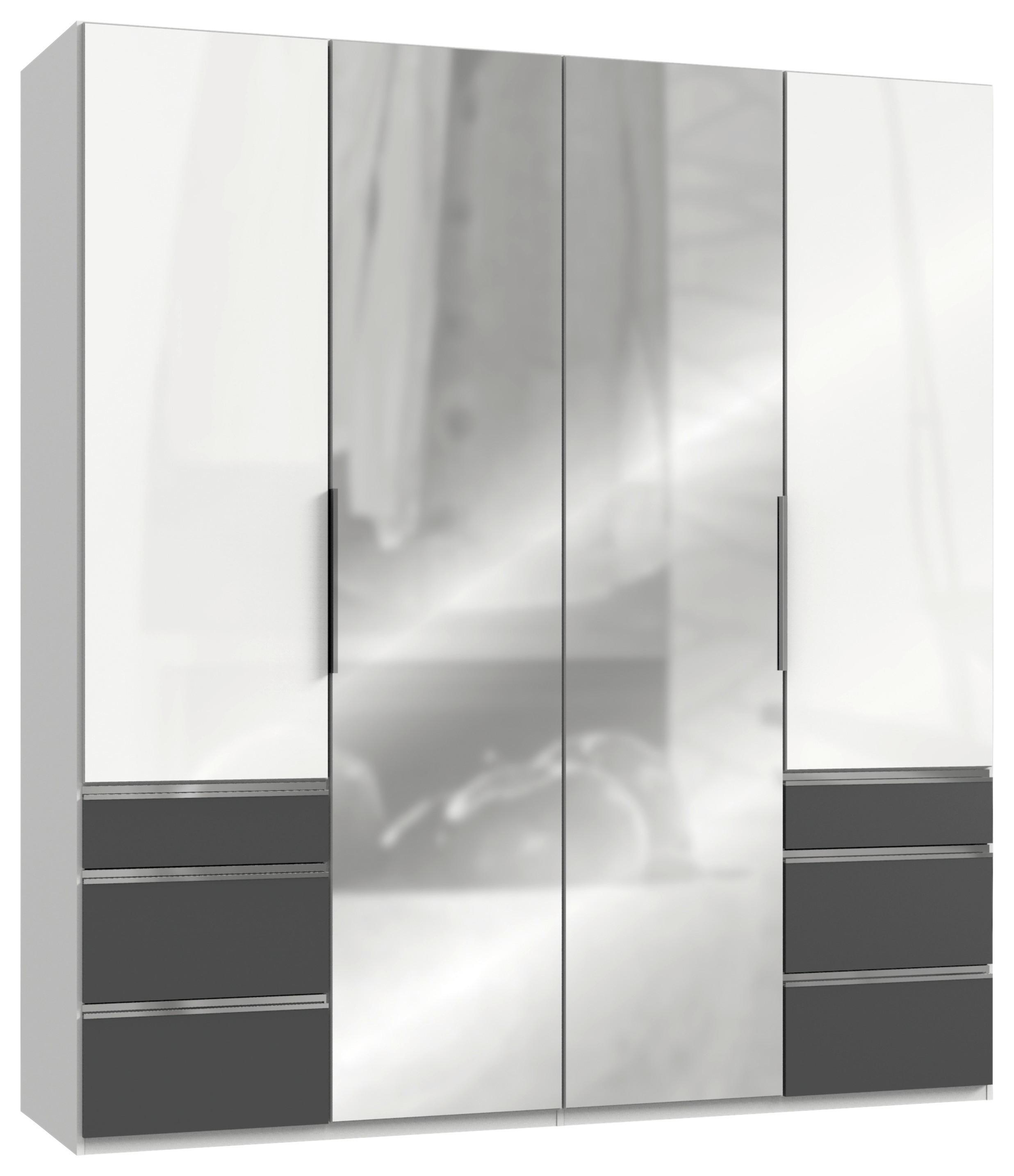 Drehtürenschrank Level 36D ca. 200 cm Weiß/Graphit - Chromfarben/Weiß Hochglanz, MODERN, Holzwerkstoff/Metall (200/216/58cm) - MID.YOU