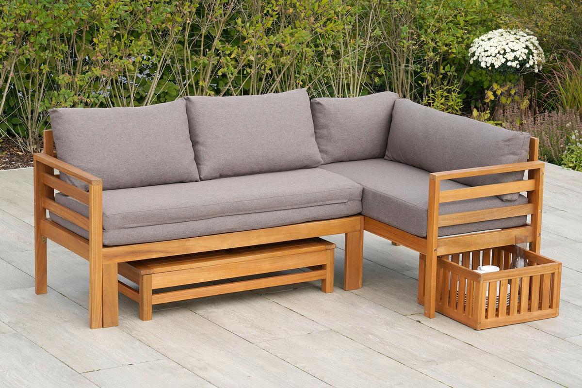 Gartenset Brasilia Echtholz - Grau/Akaziefarben, KONVENTIONELL, Holz/Textil - Gardenson