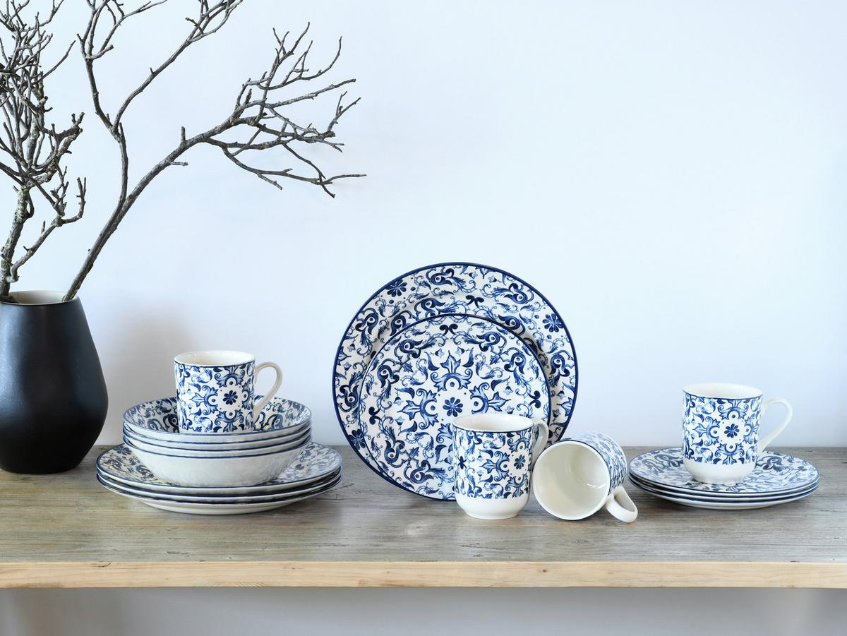 Kombinirani Servis Fresco, 16-Delni - modra/bela, Basics, keramika - Creatable