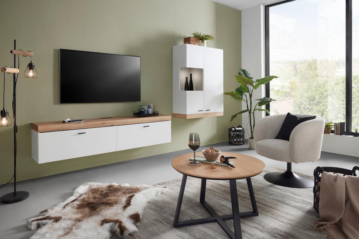 TV-Element Kiro Weiß/Eichefarben - MODERN, Holzwerkstoff/Metall (180/40/35cm) - Mömax