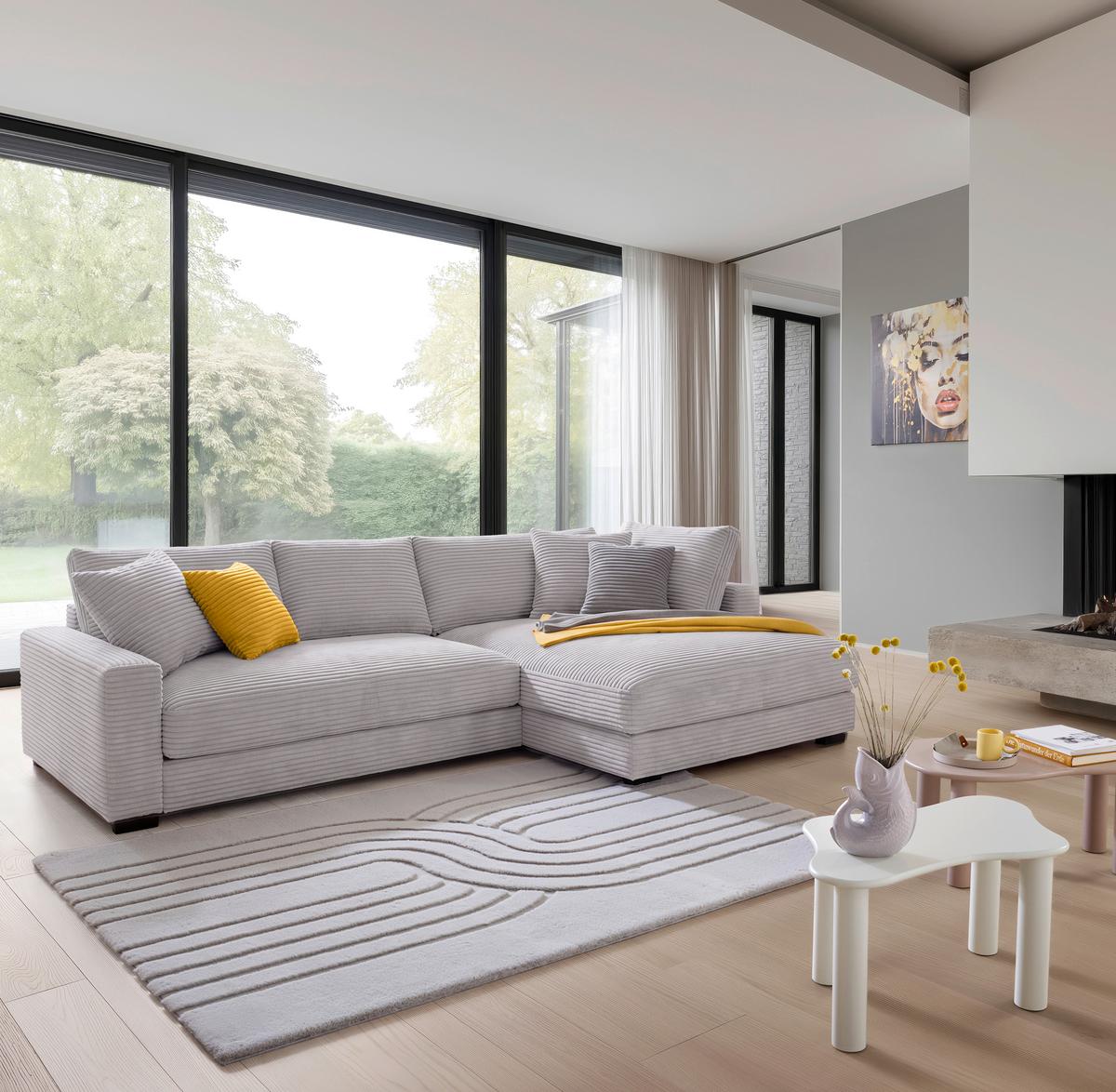 Ecksofa Pedro Hellgrau - Hellgrau/Schwarz, MODERN, Kunststoff/Textil (300/190cm) - Mömax