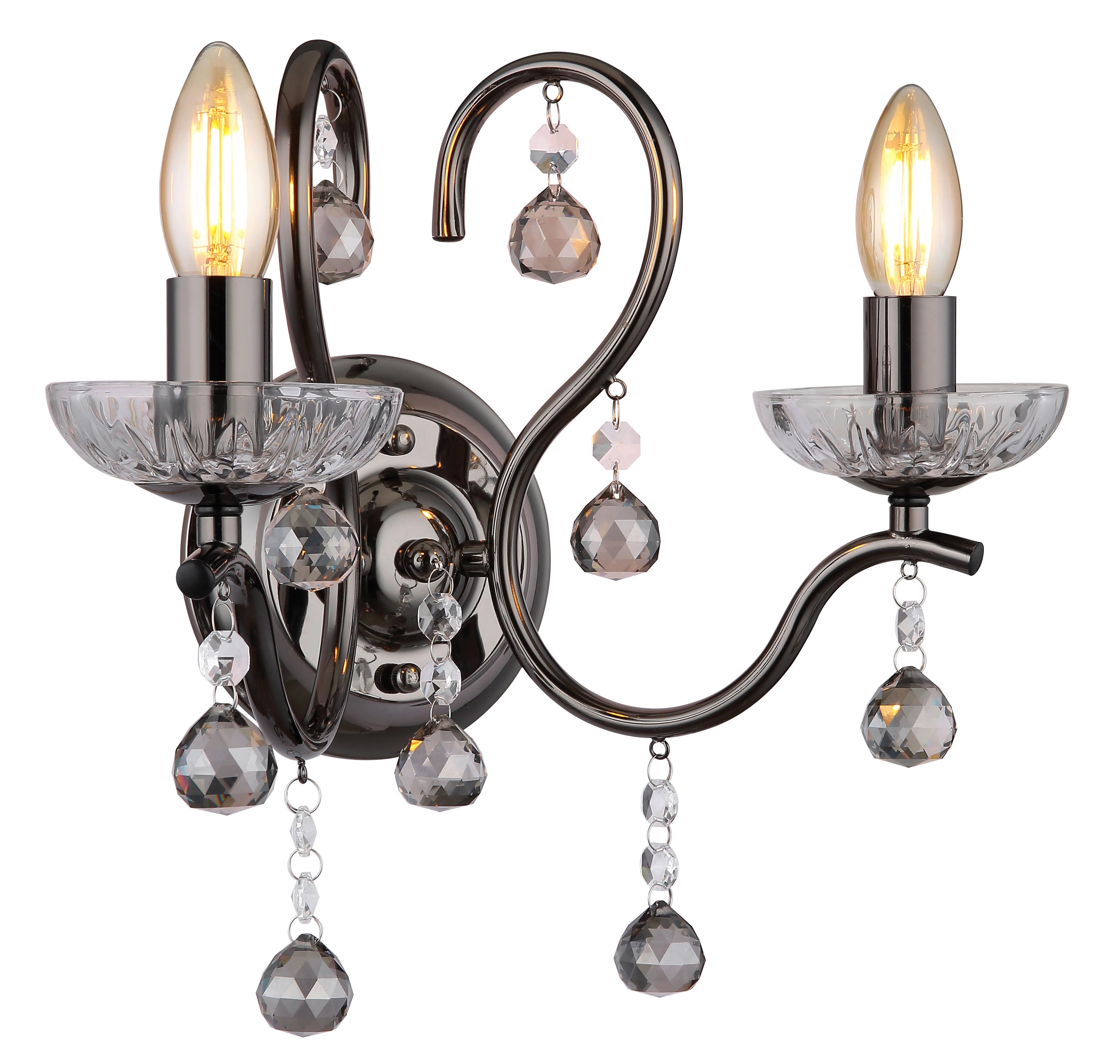 Wandleuchte Camila Klar/Schwarzchrom - Klar/Schwarzchrom, KONVENTIONELL, Glas/Metall (33/21,7/33cm) - Globo