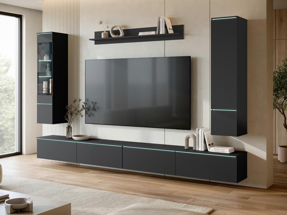 Dnevni Regal Vera Xxl, Črna, 5-Delni - črna/siva, Basics, umetna masa/steklo (300/162/33cm) - P & B