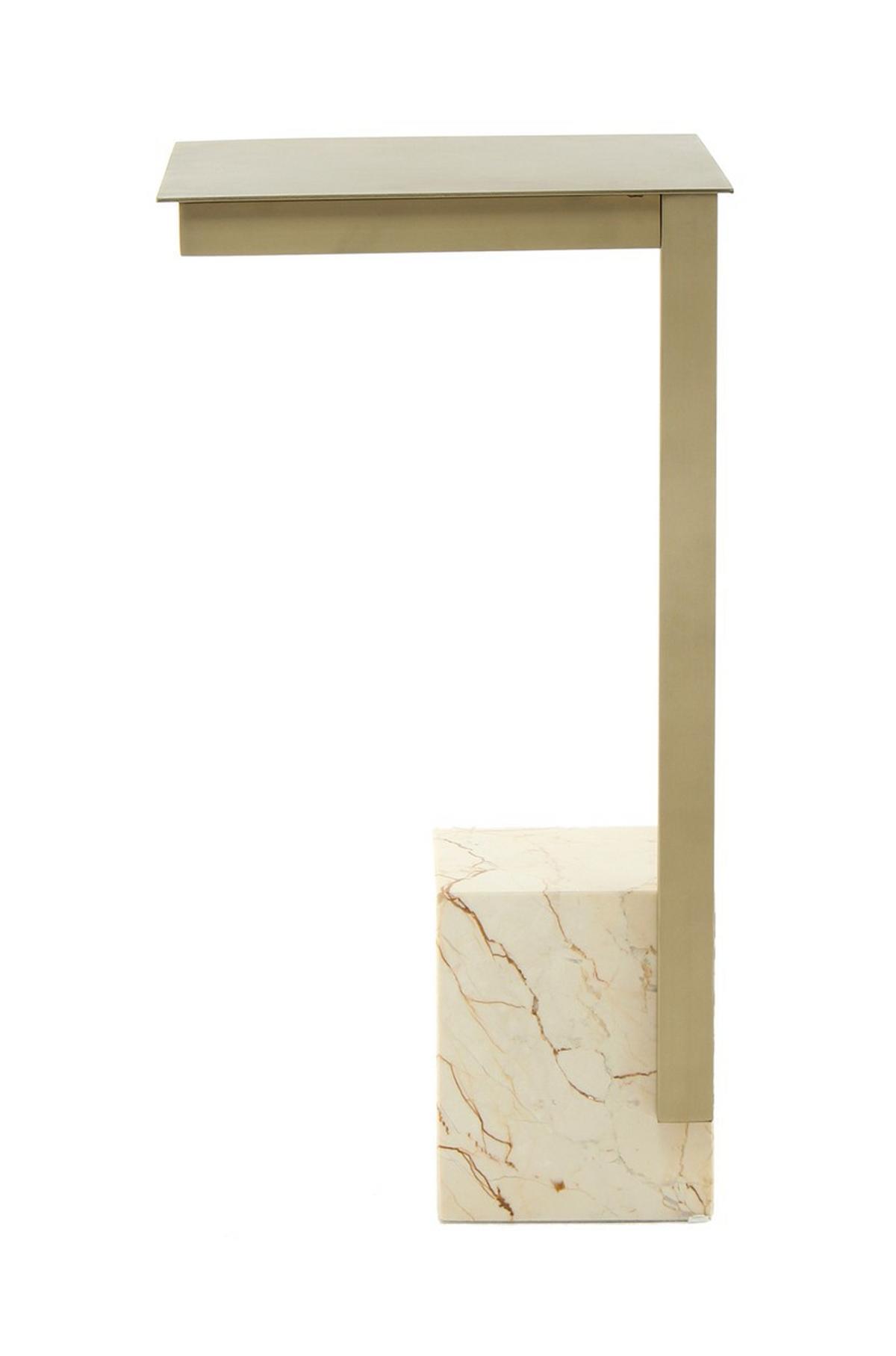 BEISTELLTISCH BEISTELLT OSCAR 200 WEIß - Weiss/Goldfarben, Design, Glas/Stein (30/56/30cm) - Kayoom