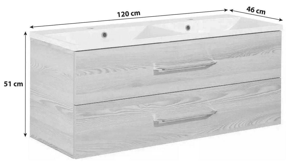 Waschtischkombi "B.Clever" , esche - Eschefarben/Weiß, MODERN, Holzwerkstoff/Kunststoff (120cm) - MID.YOU