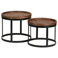 Beistelltischset "Akola", 2-er Set, aus Sheesham - Sheeshamfarben/Schwarz, Design, Holz/Metall (53/53/45cm) - MID.YOU
