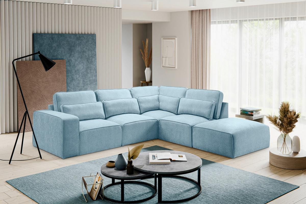 Ecksofa Lux Hellbrau Webstoff - Schwarz/Hellblau, Basics, Holz/Kunststoff (305/281cm) - MID.YOU