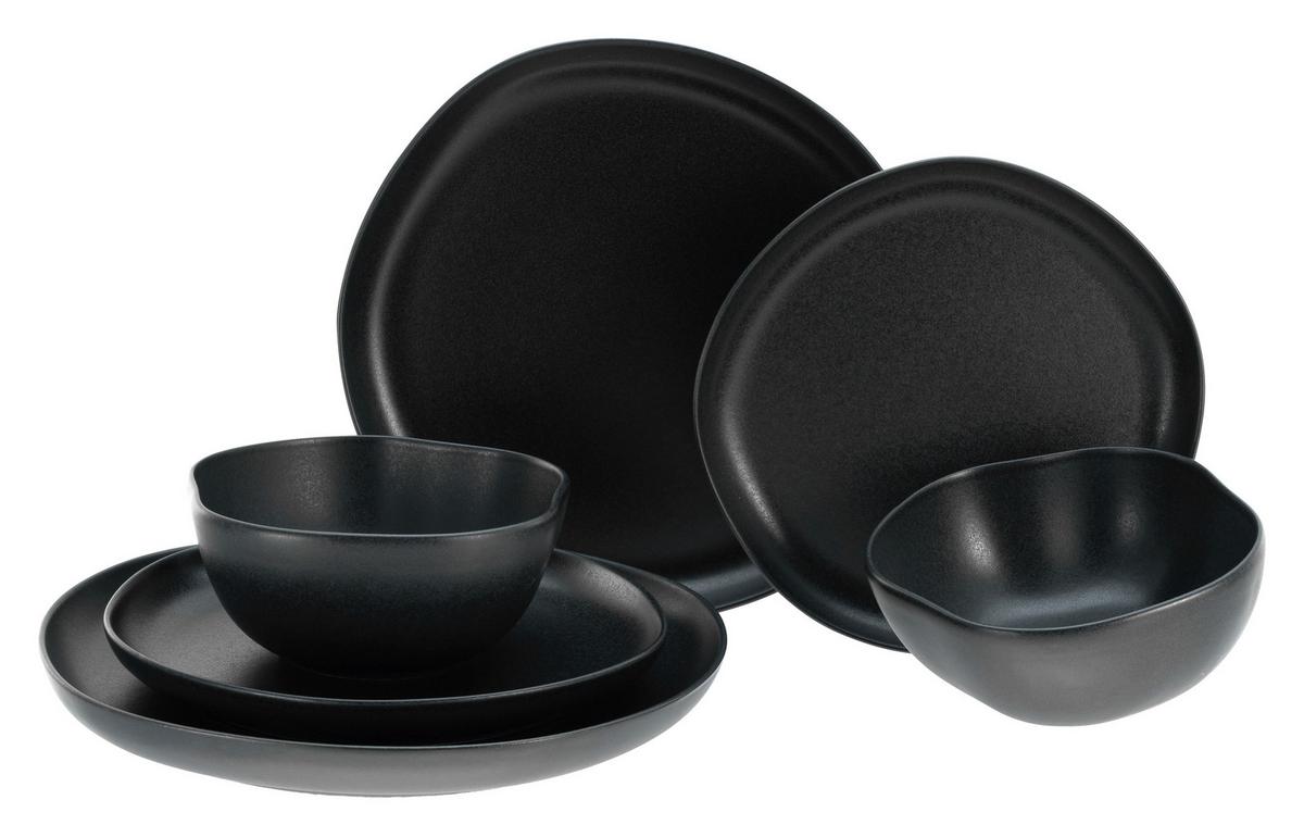 Tafelservice Natura Organic Schwarz, 12-teilig - Schwarz, Basics, Keramik - Creatable