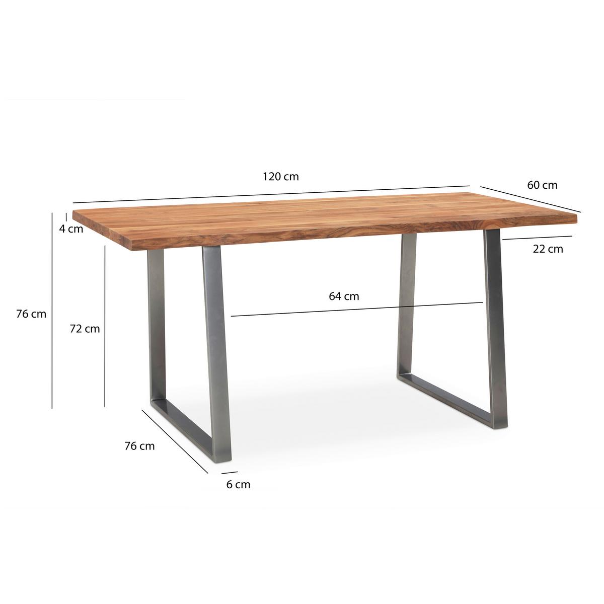 Jedilna Miza Wl7.246 - barve kroma/barve akacije, Moderno, kovina/les (120/60/76cm) - MID.YOU