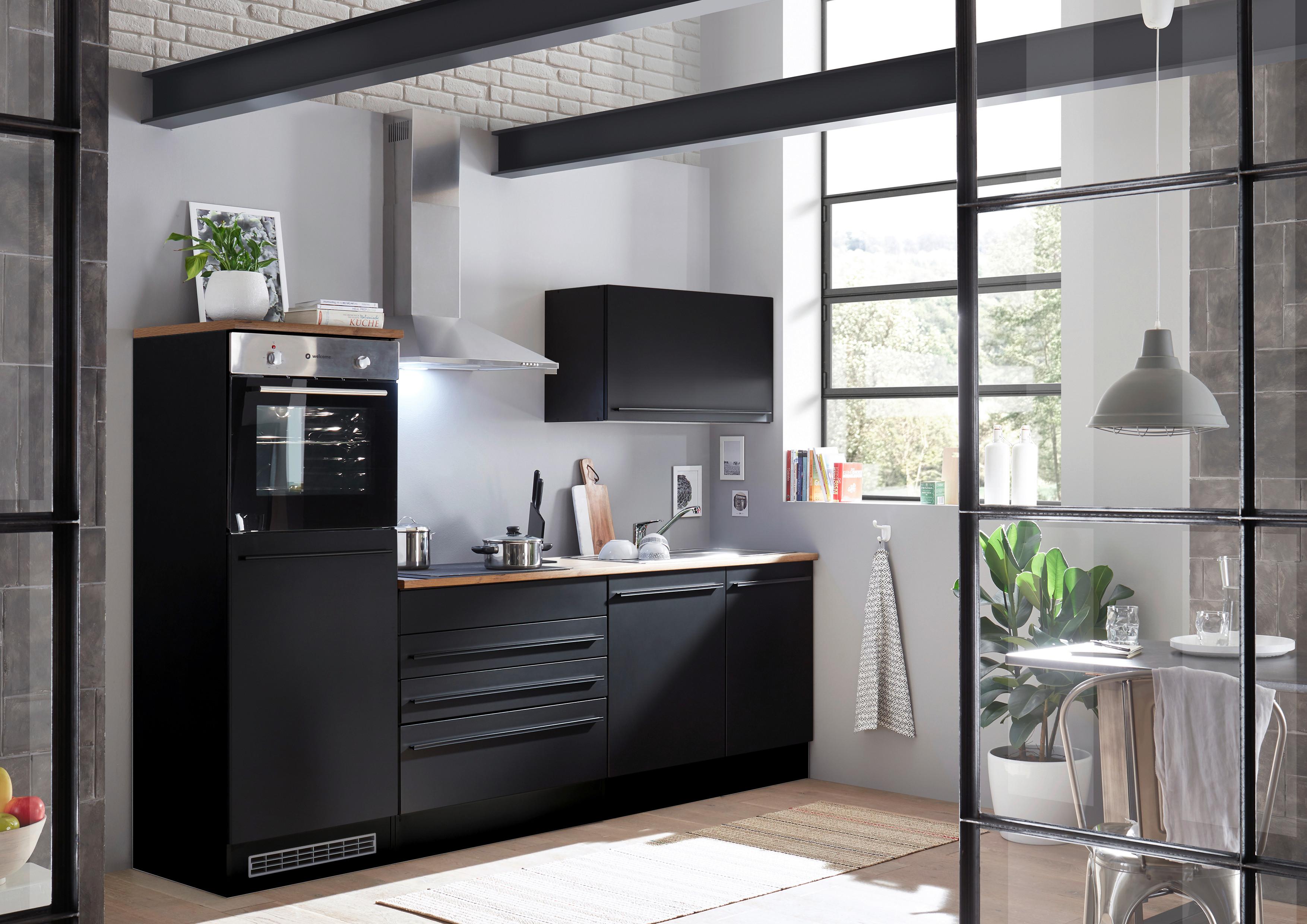 Kuhinjski Blok Brez Aparatov Jazz 6 - črna/hrast, Moderno, leseni material (260/200/60cm) - Modern Living