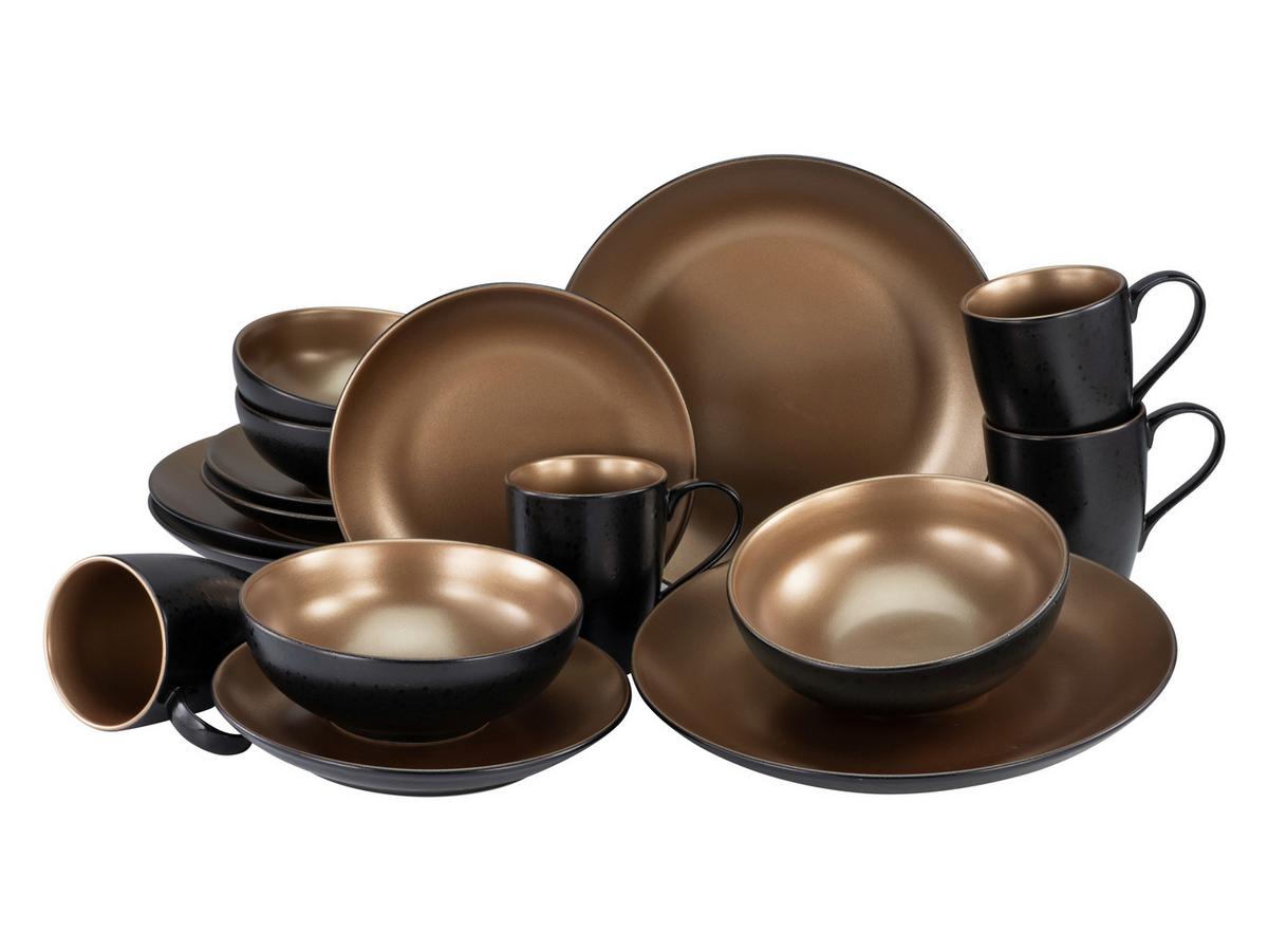 Kombinirani Servis Glamour Gold, 16-Delni - zlate barve/črna, Trend, keramika - Creatable