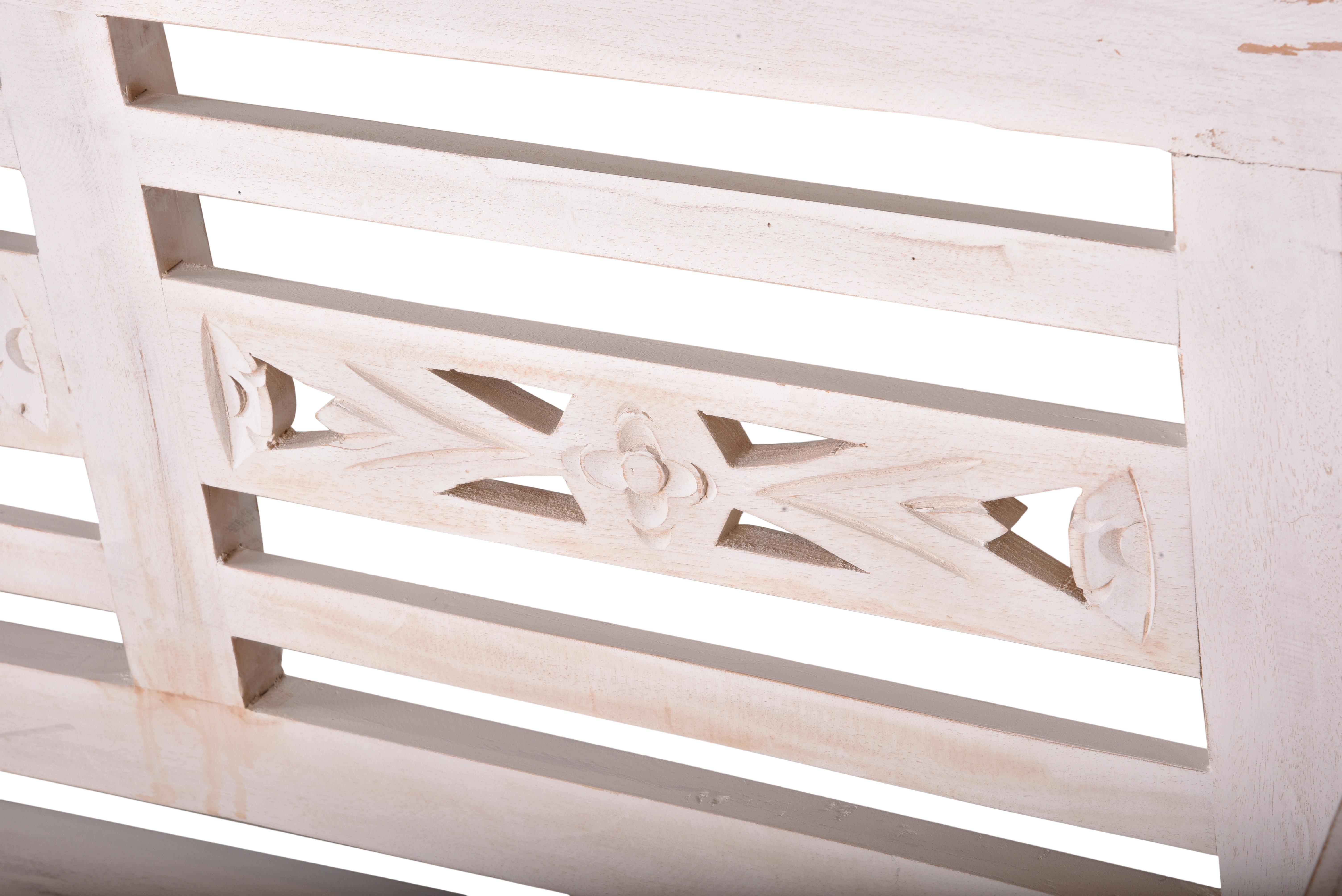 Gartenbank Moyo Weiß-Antik ca. 150x90x52 cm Mahagoni - Weiß, Basics, Holz (150/90/52cm) - Gardenson