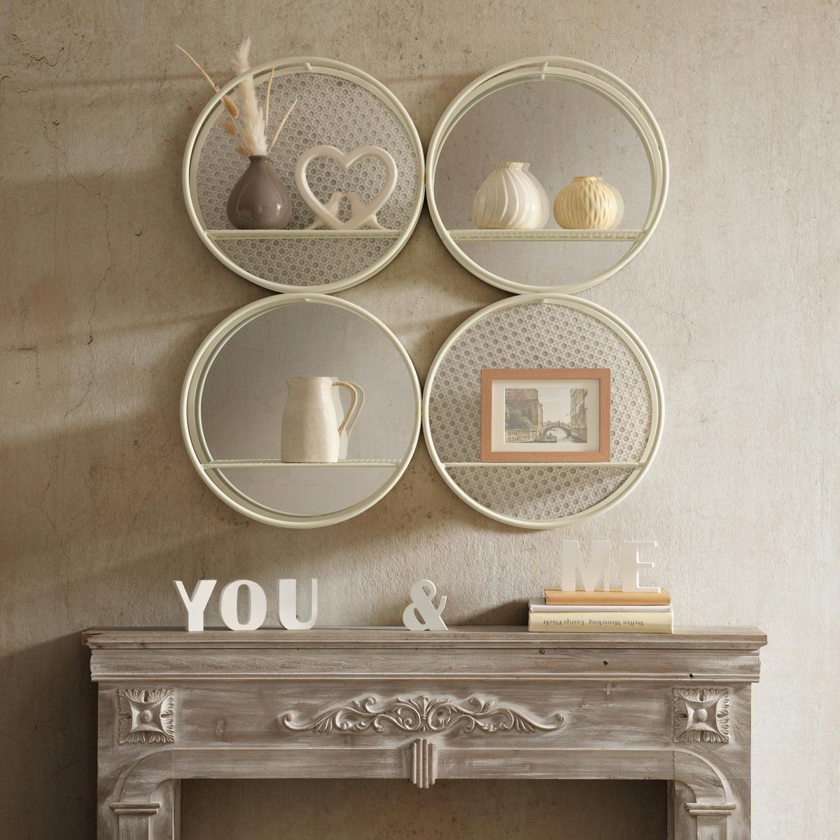 Falipolc, Fheér, Tükrös Allegra - fehér, Romantik / Landhaus, faalapú anyag/Üveg (74/74/15cm) - Mömax