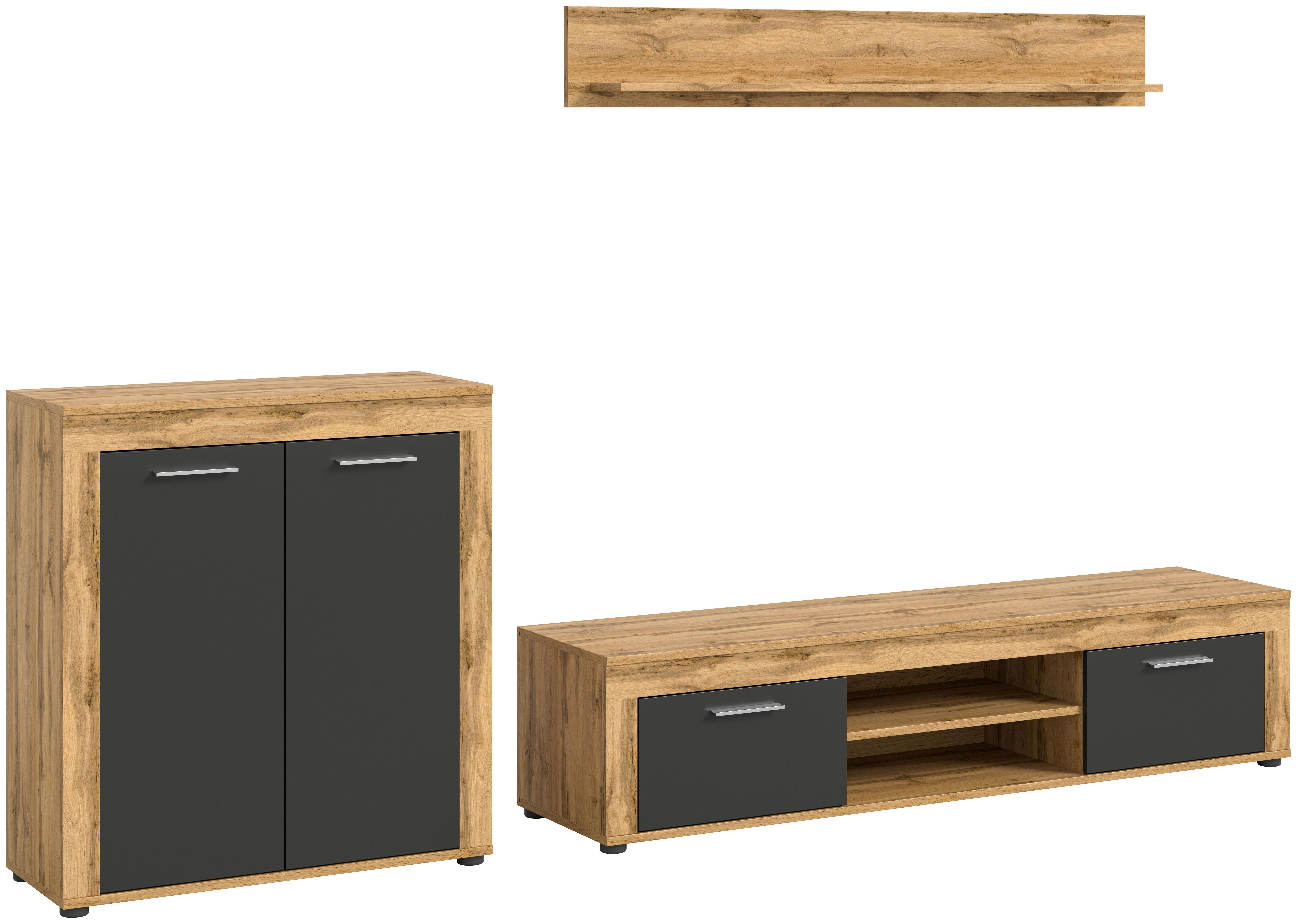 ANSAMBLU MOBILIER CAMERA DE Z JAM - antracit/stejar Wotan, Design, material pe bază de lemn (255/159/35cm) - Modern Living
