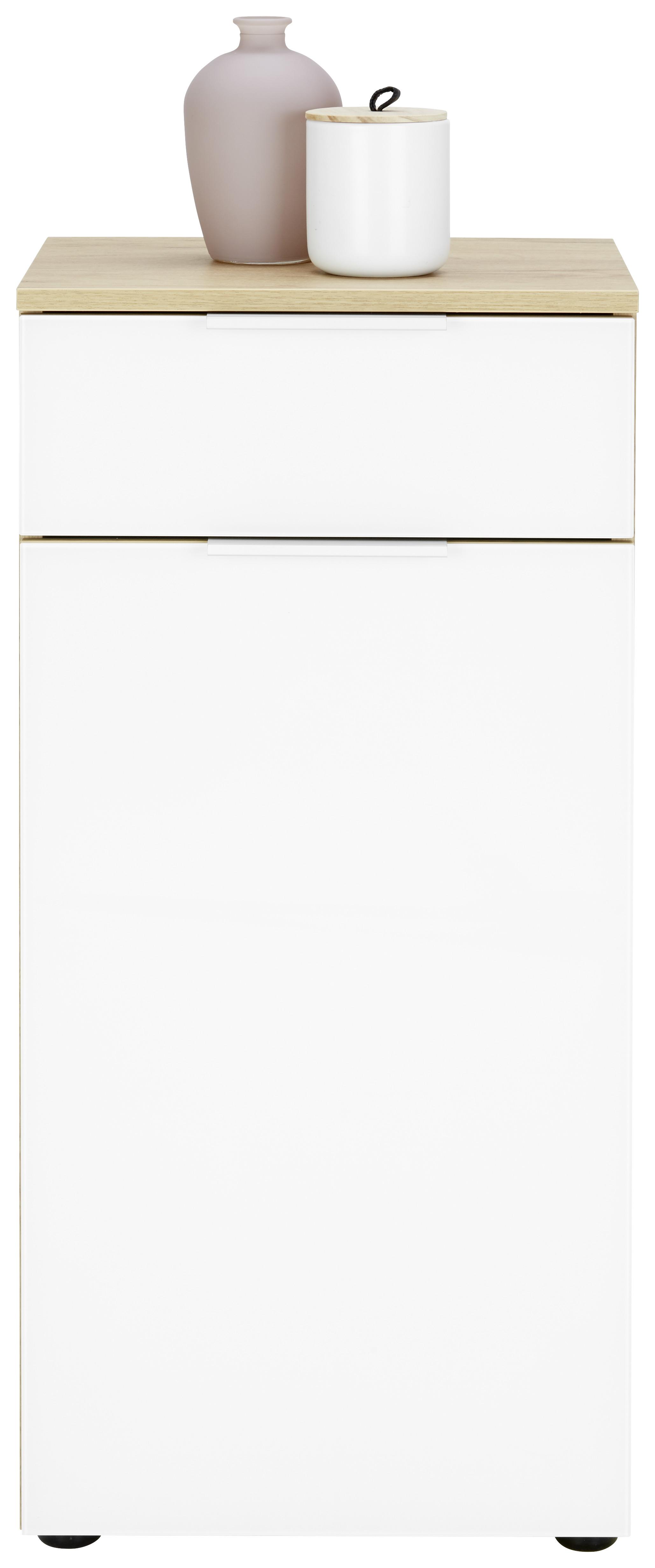 Unterschrank in Weiß - Eichefarben/Alufarben, MODERN, Glas/Holzwerkstoff (39/86/34cm) - Premium Living
