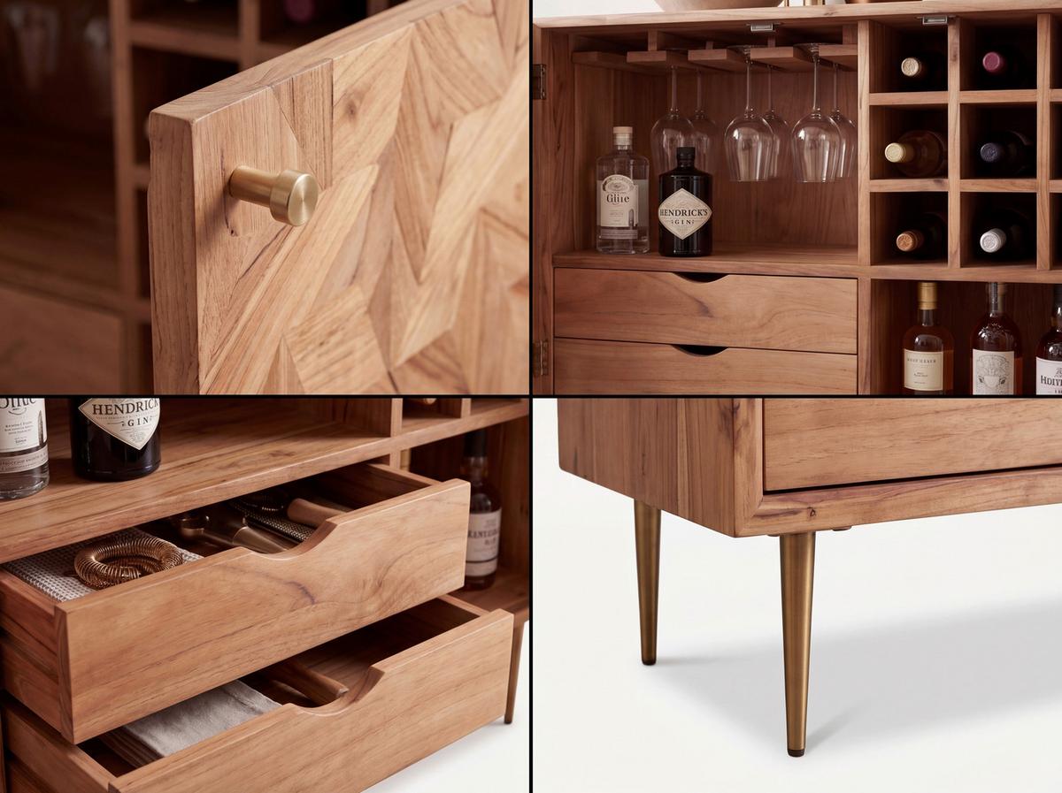 Barschrank Wl7.441 - Goldfarben/Akaziefarben, Design, Holz/Metall (90/45/78cm) - Livetastic
