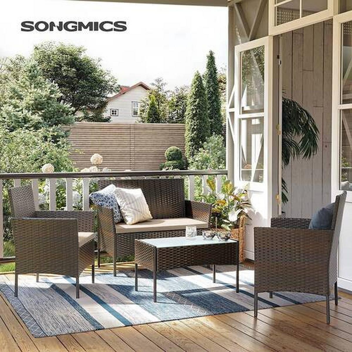Gartenset Dunkelbraun/Beige, 4-teilig - Dunkelbraun/Beige, MODERN, Glas/Kunststoff - Modante