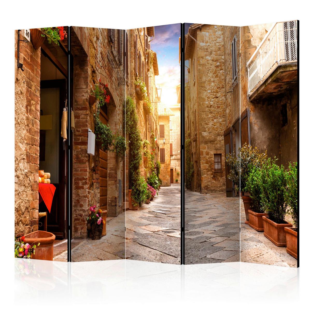 Paravan Colourful Street In Tuscany, 5-Delni, Dvostranski - barve korale, Basics, tekstil/les (225/172/3cm) - artgeist
