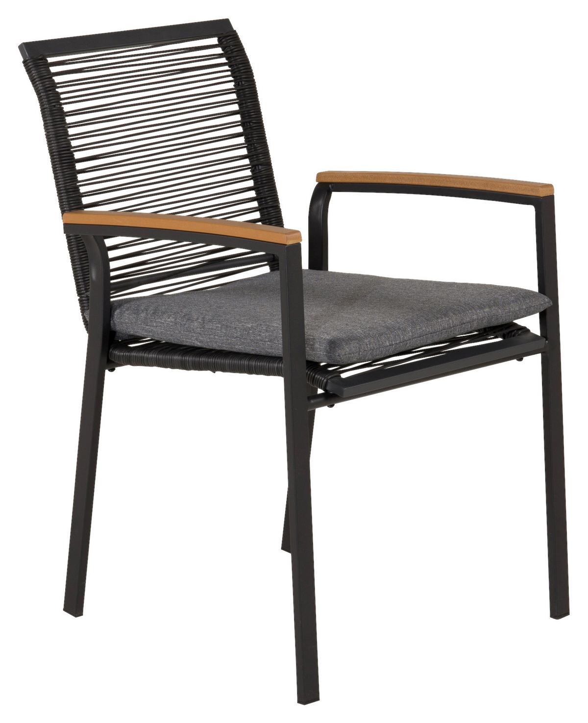 Gartenstuhl 2er-Set Dallas ca. 57x83,5x63,5 cm Schwarz - Schwarz/Akaziefarben, KONVENTIONELL, Holz/Kunststoff (57/83,5/63,5cm) - Gardenson
