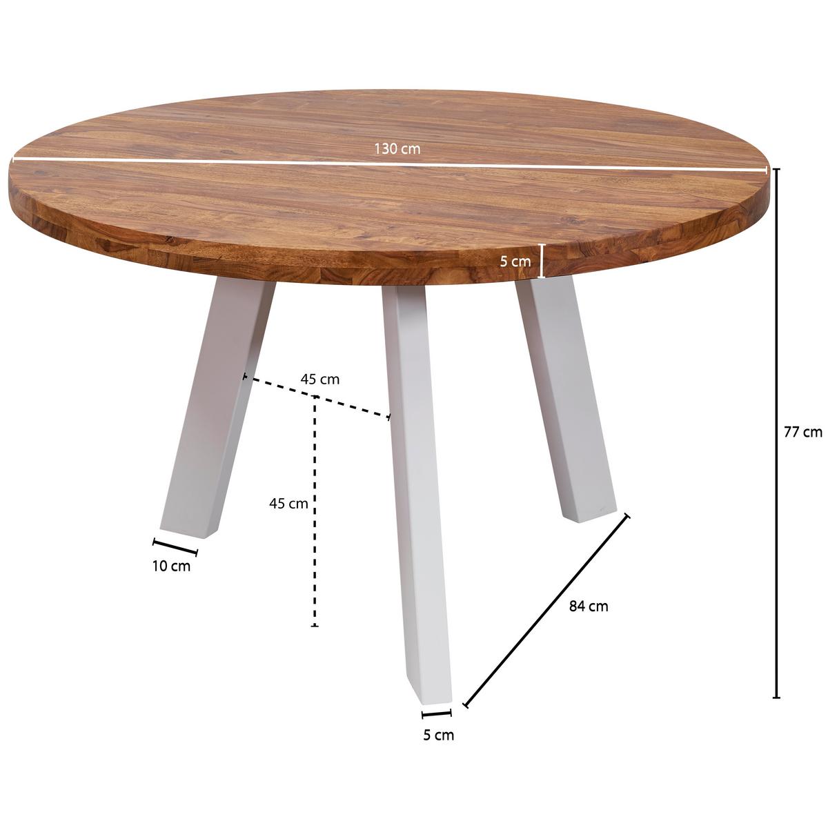 Jedilna Miza Repa, Pravi Les, Ø 130cm - bela/barve indijskega rožnega lesa, Design, kovina/les (130/77cm) - MID.YOU