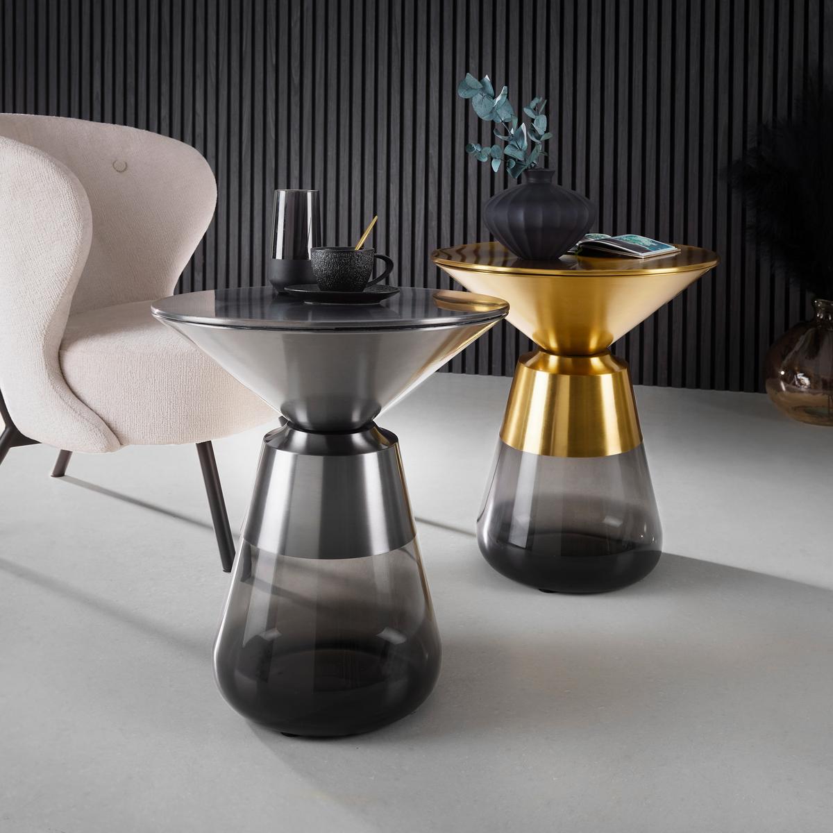 Beistelltisch Baily Grau/Schwarzchrom - Schwarzchrom/Grau, ROMANTIK / LANDHAUS, Glas/Metall (48/54,5cm) - Premium Living