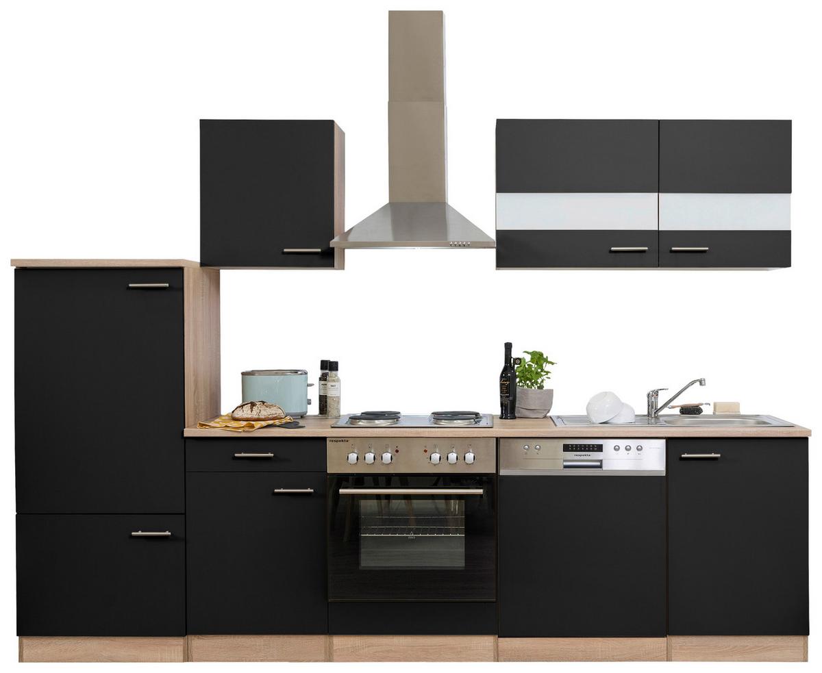 Küchenleerblock LBKB280ESS Schwarz/Eiche ca. 280 cm - Edelstahlfarben/Eichefarben, Basics, Holzwerkstoff/Metall (280/200/60cm) - Respekta