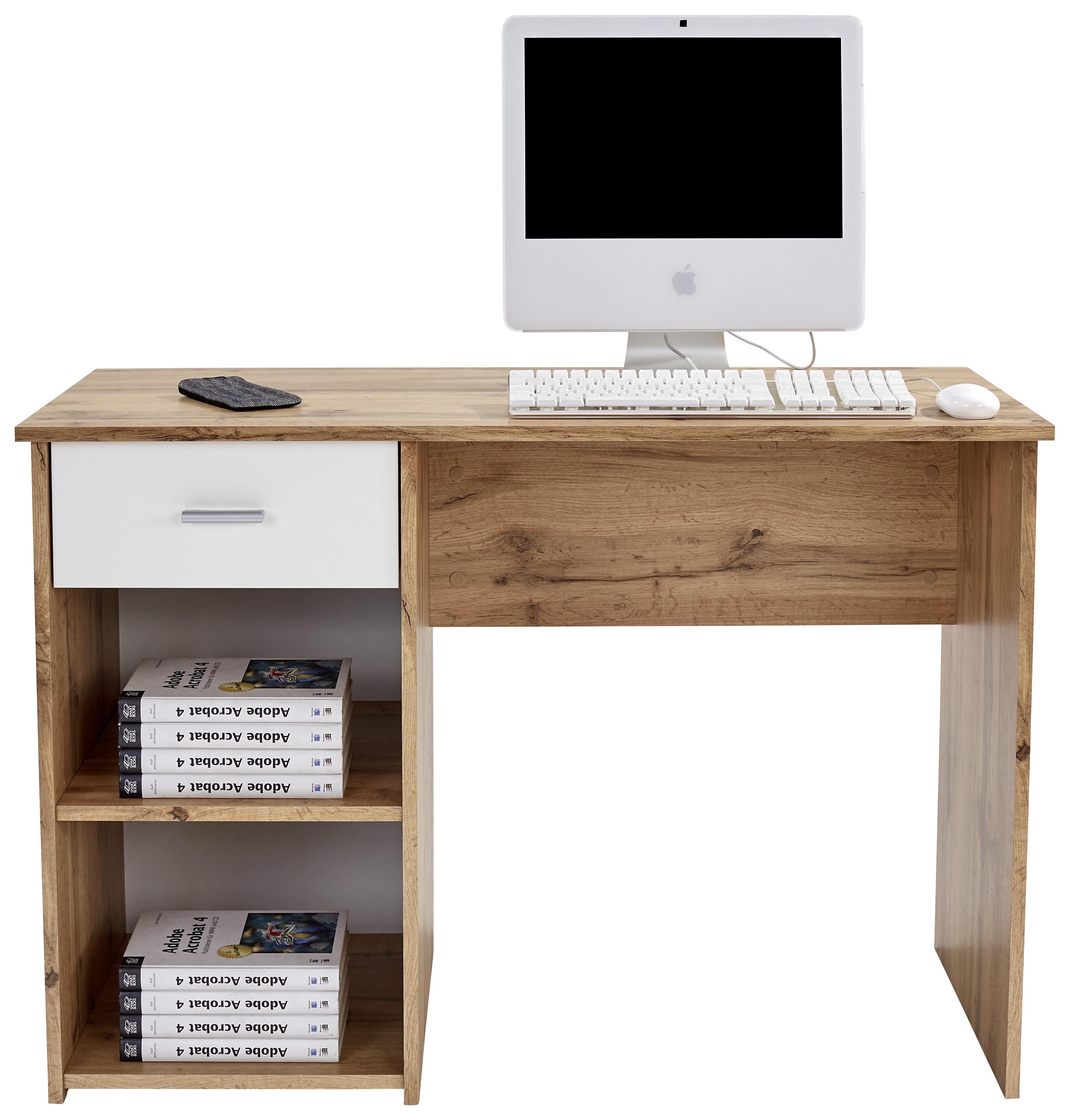 Íróasztal Tölgy Szín 1 Fiókkal Kubek 2 - tölgyfa színű/fehér, Modern, faalapú anyag (110/75/50cm)