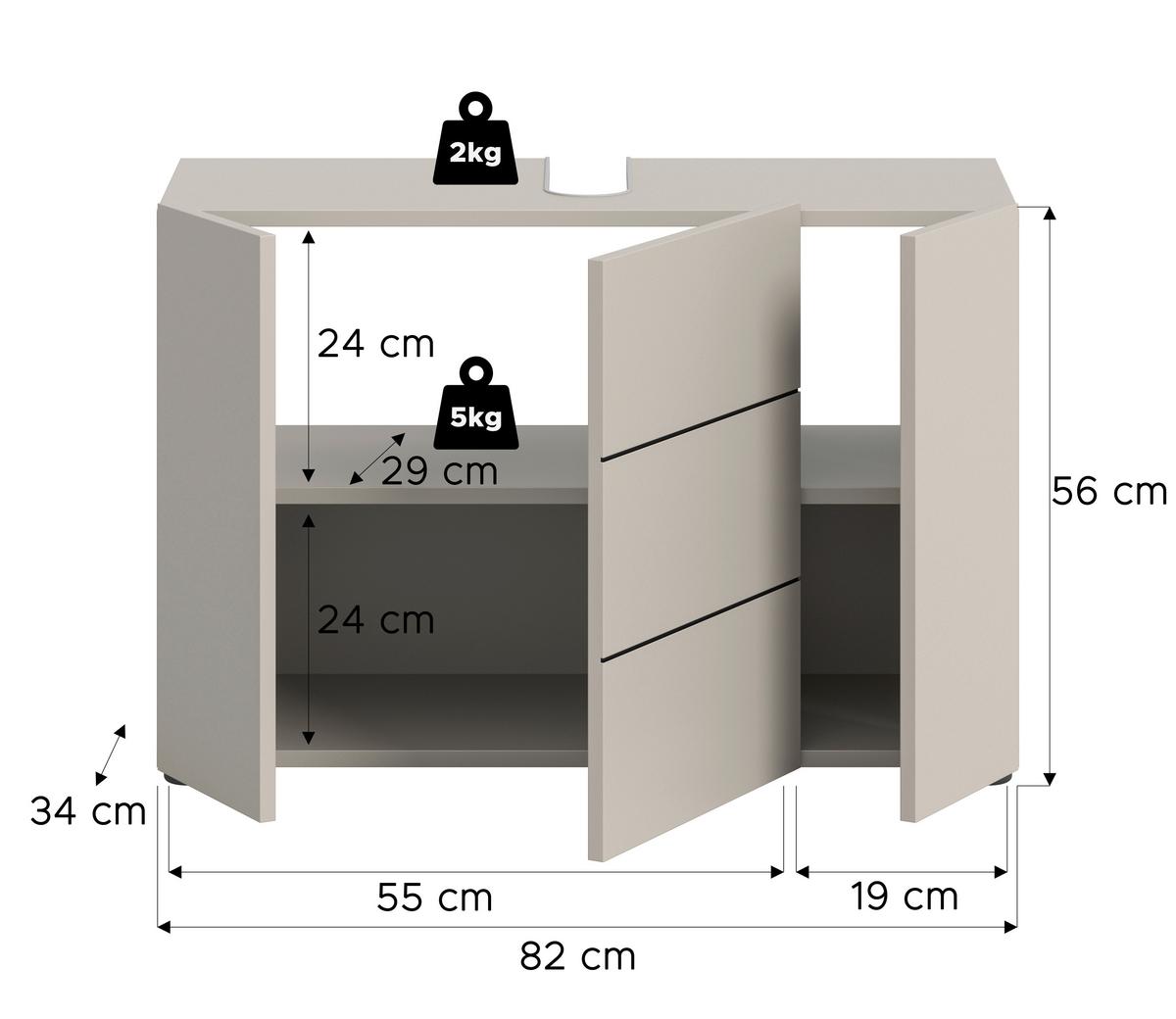 Waschbeckenunterschrank Vira ca. 82x56 cm Kaschmir - Kaschmir/Schwarz, MODERN, Holzwerkstoff/Kunststoff (82/56/34cm) - MID.YOU