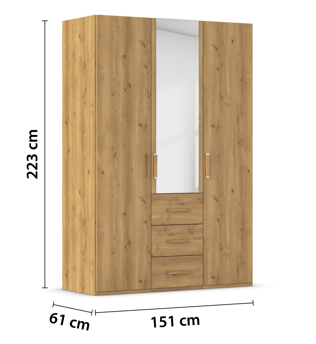 Omara S Klasičnimi Vrati Evelyn, Barva Hrasta - barve hrasta, Design, umetna masa/steklo (151/223/60cm) - Novel