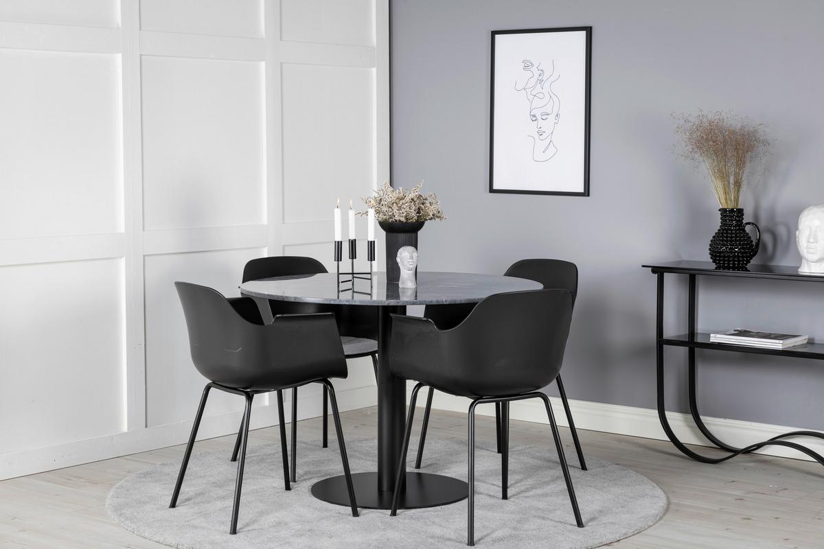ESSTISCH ESTELLE - Dunkelgrau/Schwarz, Design, Stein/Metall (106/106/75cm) - Livetastic