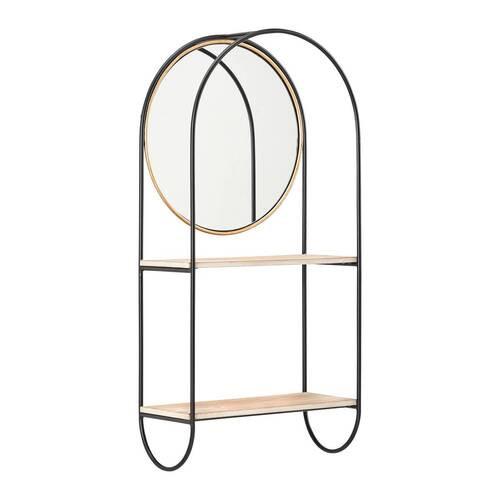 Wandgeral Lelia Natur/Schwarz Echtholz mit Spiegel - Goldfarben/Schwarz, MODERN, Glas/Holz (37/75/17cm) - Bessagi Home