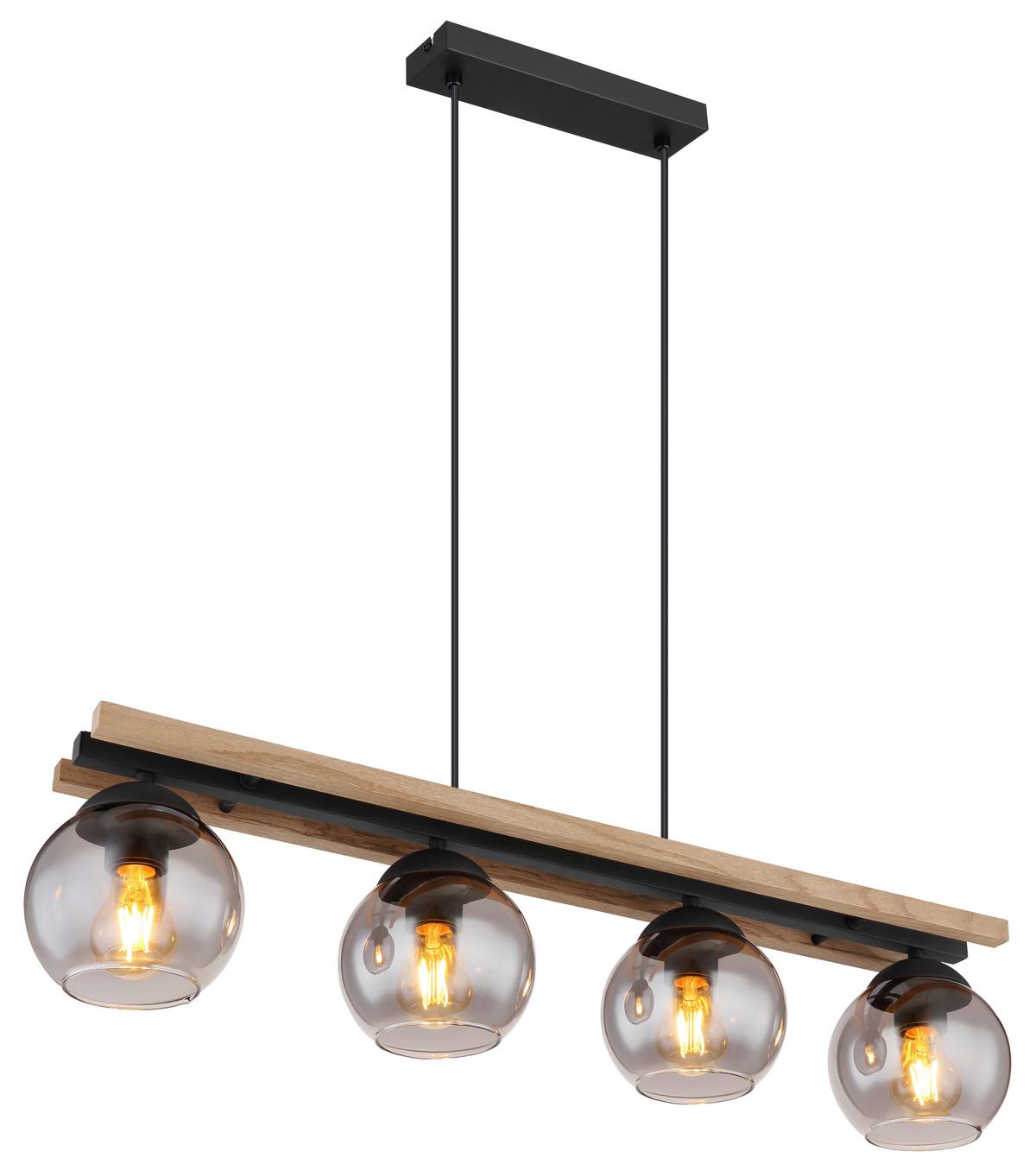 HÄNGELEUCHTE 15569-4HW - Dunkelbraun/Schwarz, Natur, Glas/Holz (85/15/120cm) - Globo